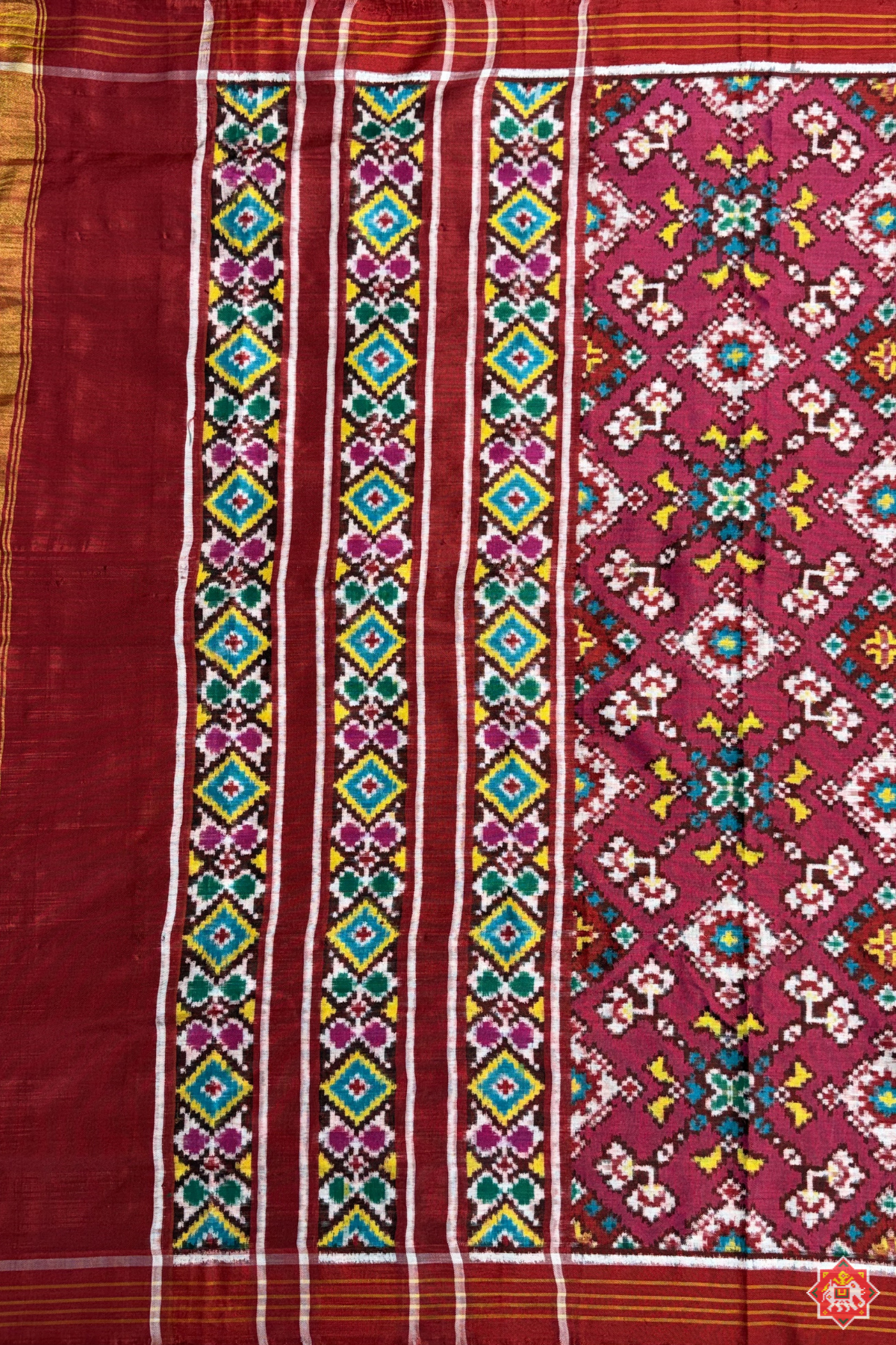 Traditional navratna design with minakari work pure double ikat patola dupatta