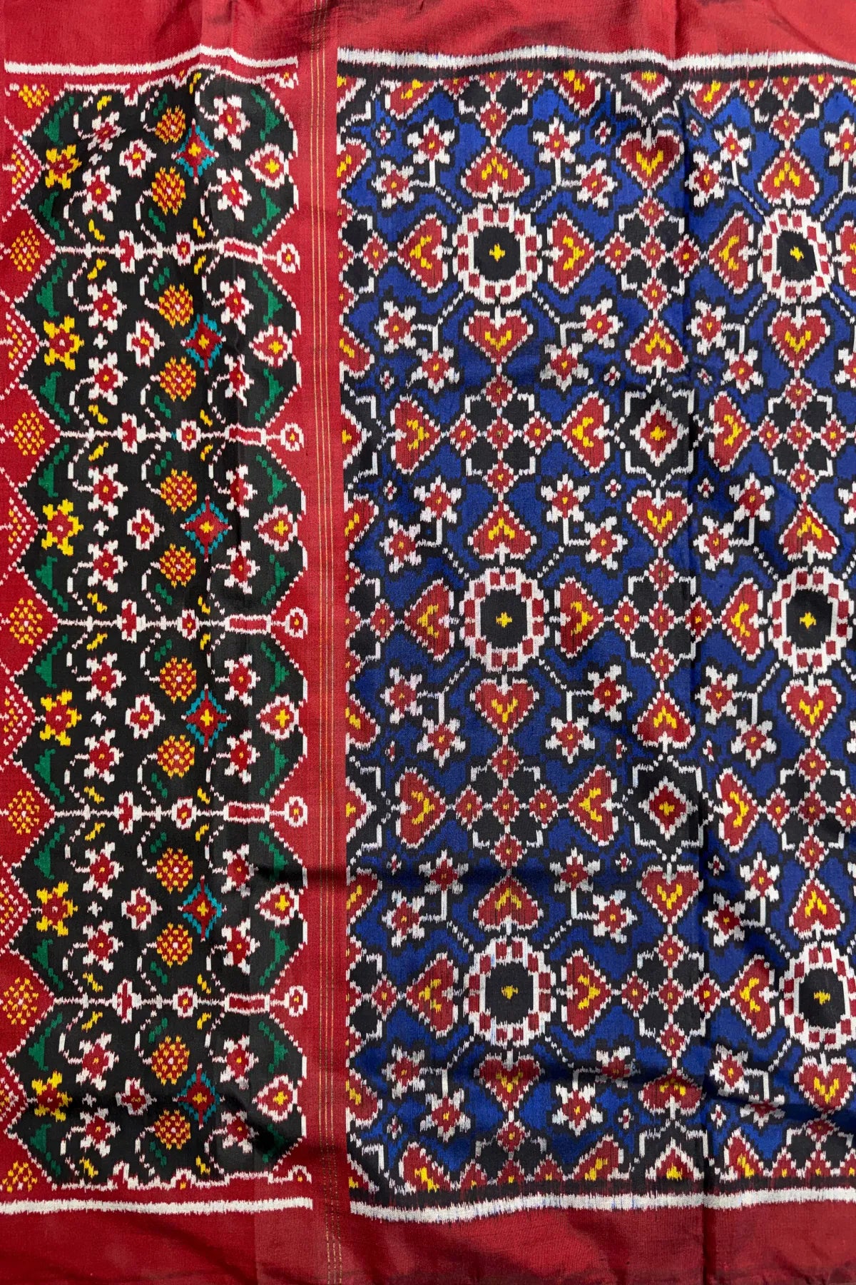 Navratna & manek chowk mix minakari work semi double ikat patola dupatta