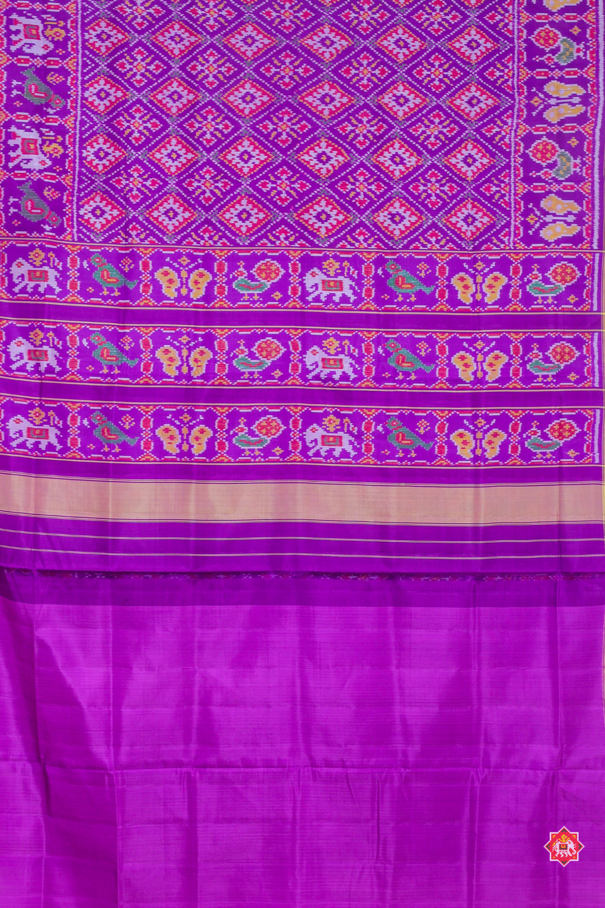 Chandabhat design with small tissue border Single Ikat Patola Saree