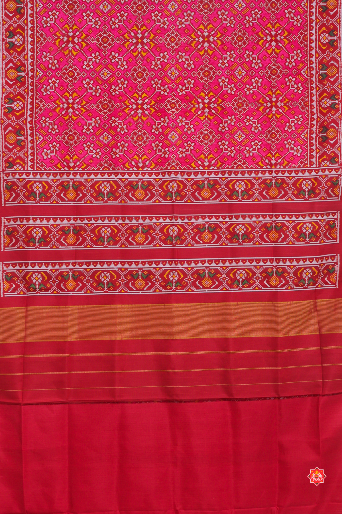 Navratna designer with pallu border ghughroo design  Semi double ikat patola saree
