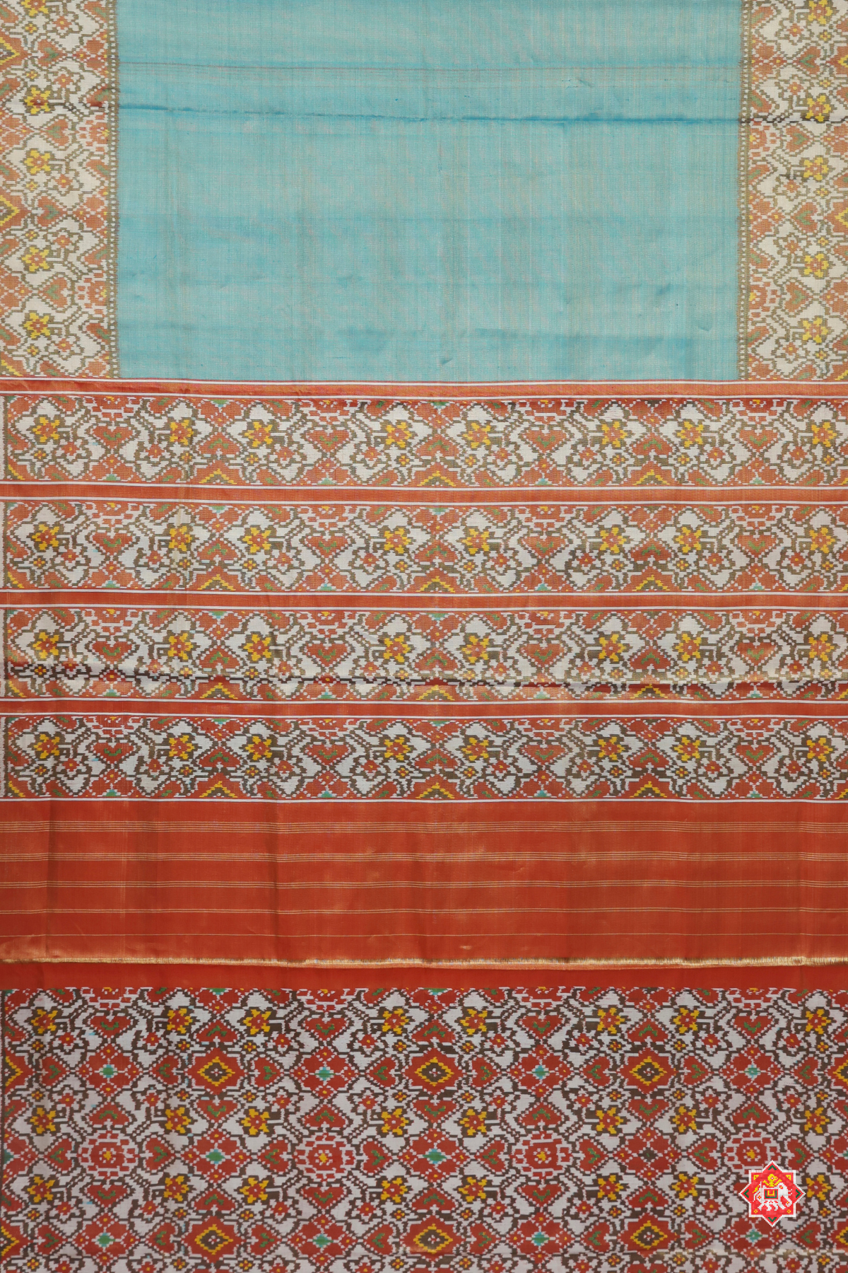 Plain c- green & blouse patola design with navratna border tissue patola saree
