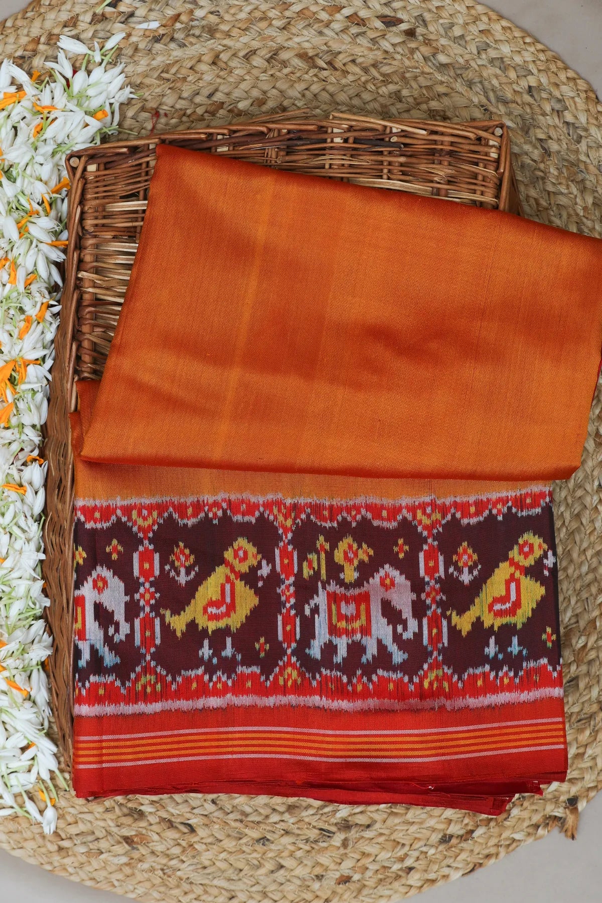 Plain patola saree motif design border pallu semi double ikat patola saree