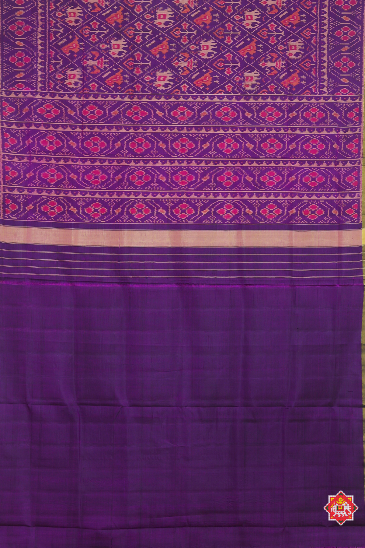 Traditional narikunj design small tissue border Single Ikat Patola Saree