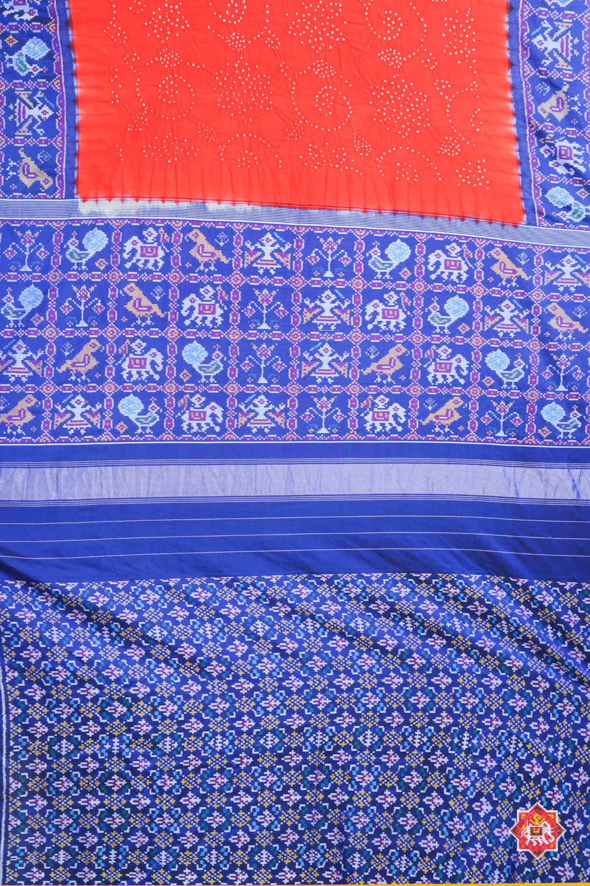 Animals border pallu with blouse design bandhej patola saree