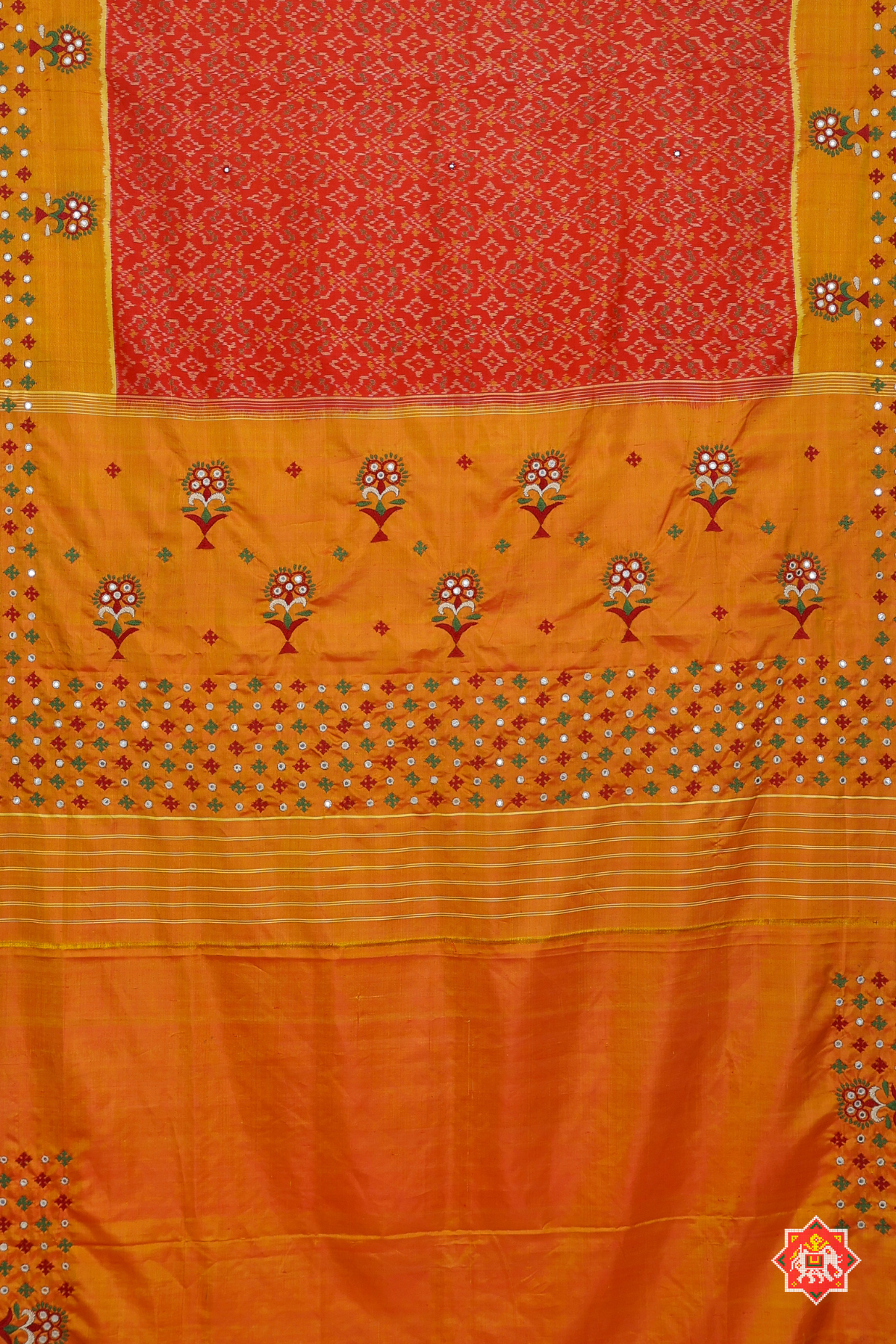 Masterpiece single ikat patola saree button full design with (kutchi work & mirror work) saree