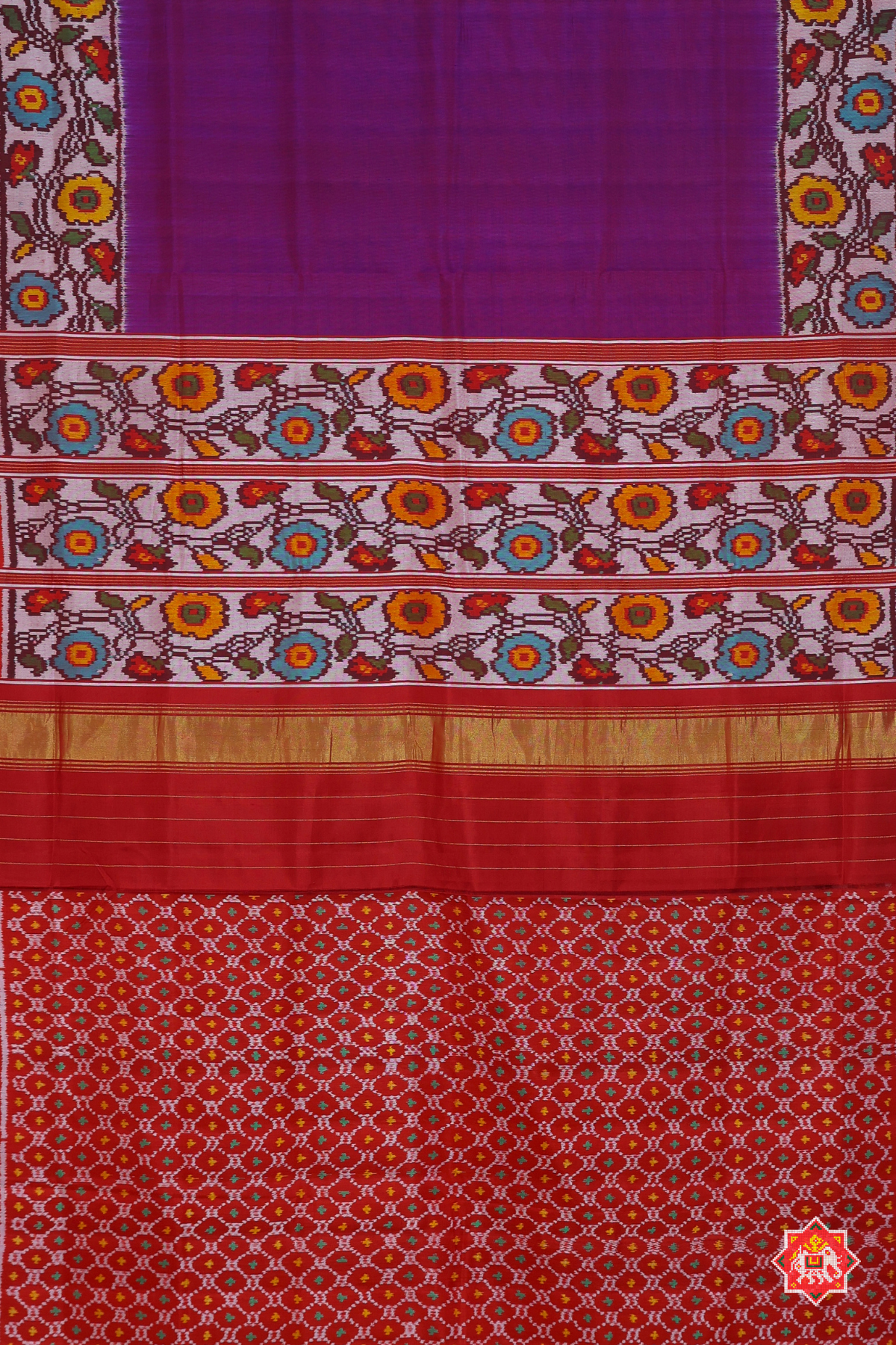 Plain patola with flower border & blouse patola design semi double ikat patola saree