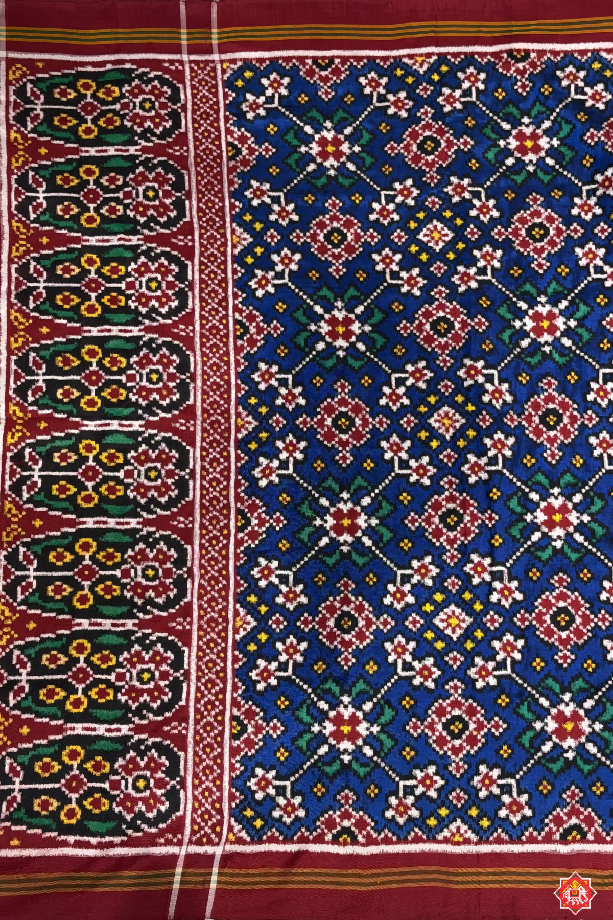 Traditional navratna design with minakari work pure double ikat patola dupatta