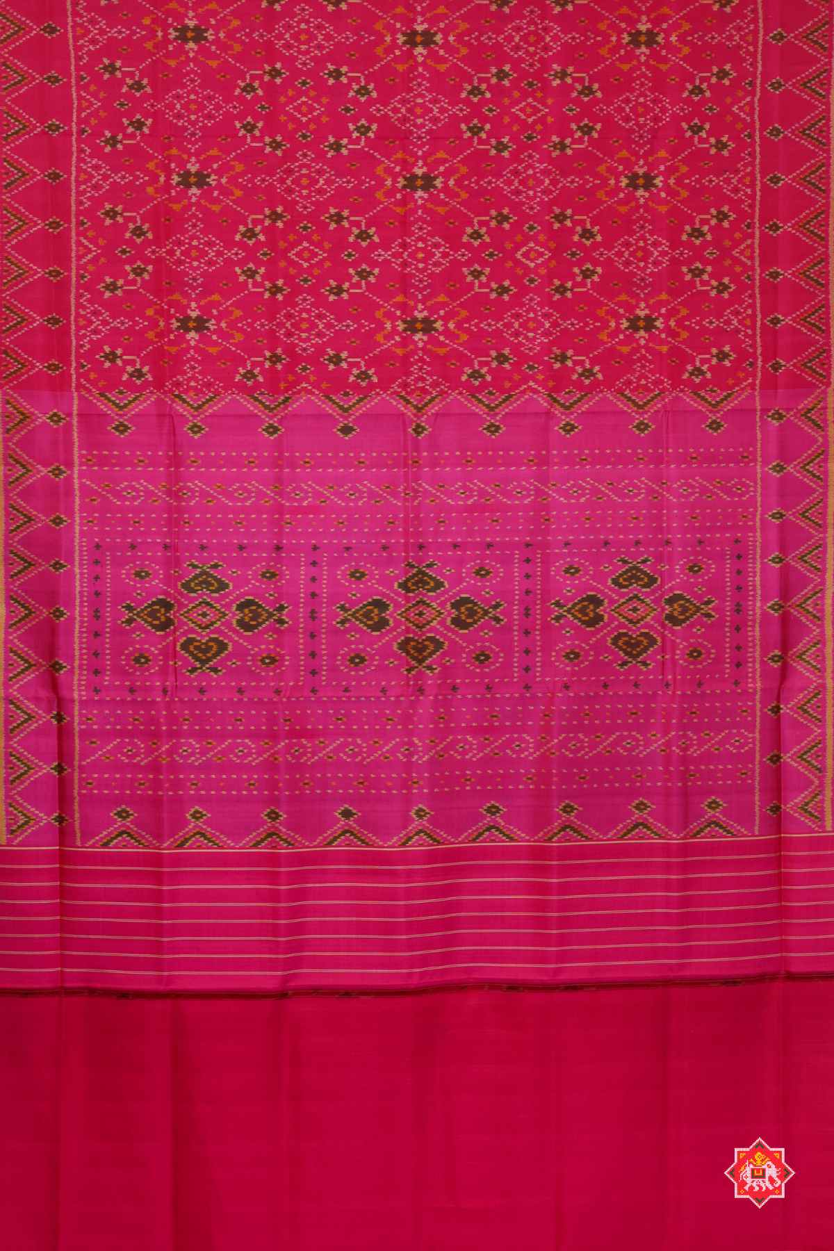 Navratna design with temple border single ikat patola saree