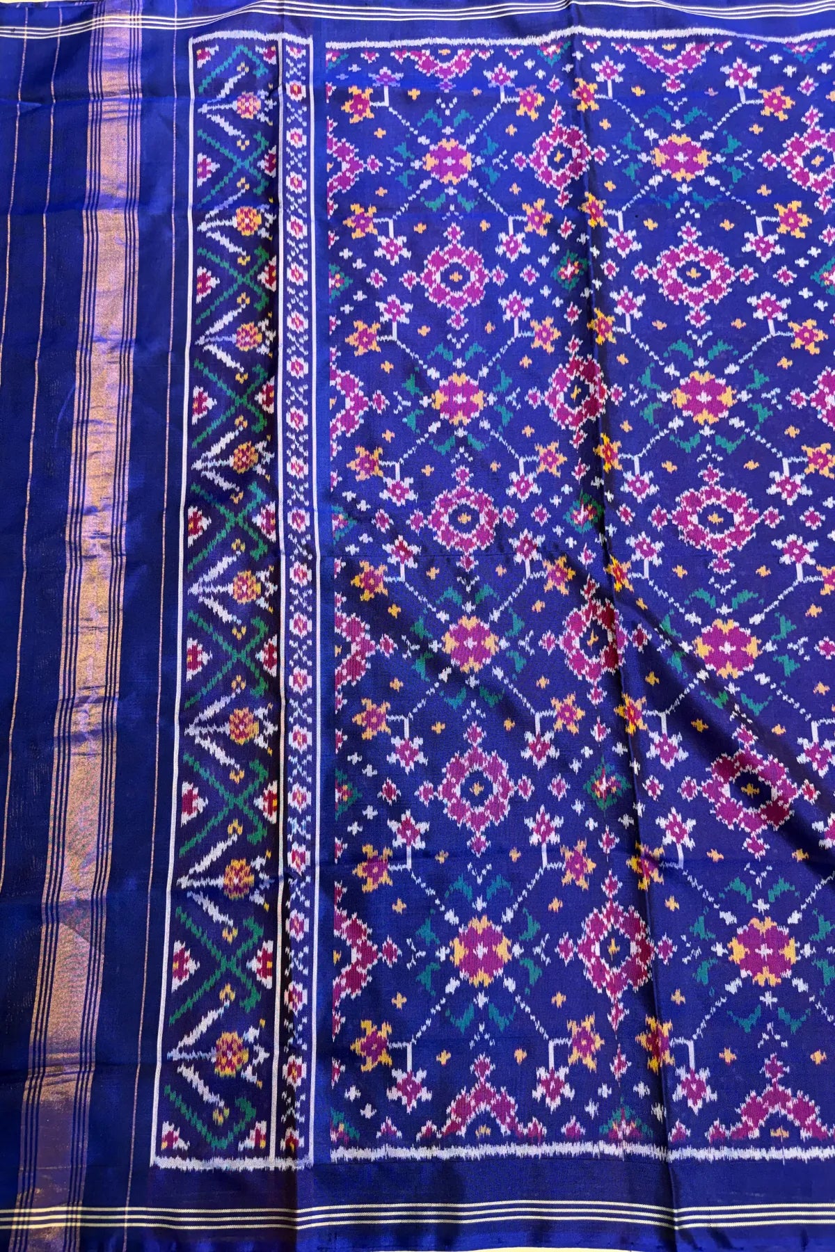 Traditional navratna designer semi double ikat dupatta