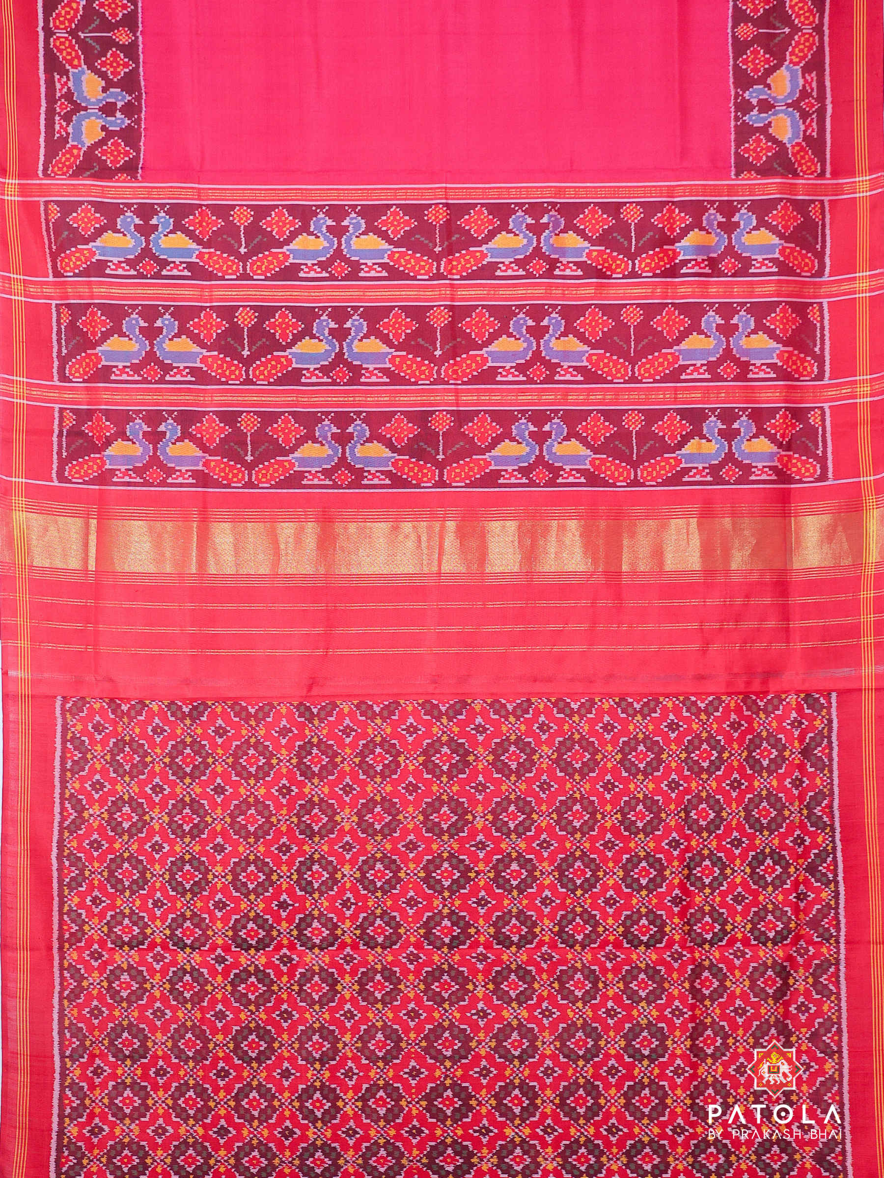 Plain Rani Pink Design With Patola Designer Blouse Semi Double Ikat Patola Saree