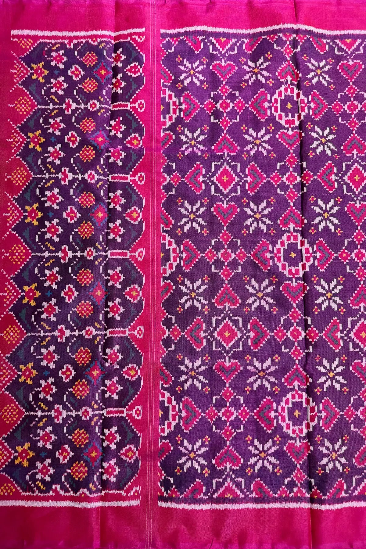 Traditional paan chanda & minakari work semi double ikat dupatta