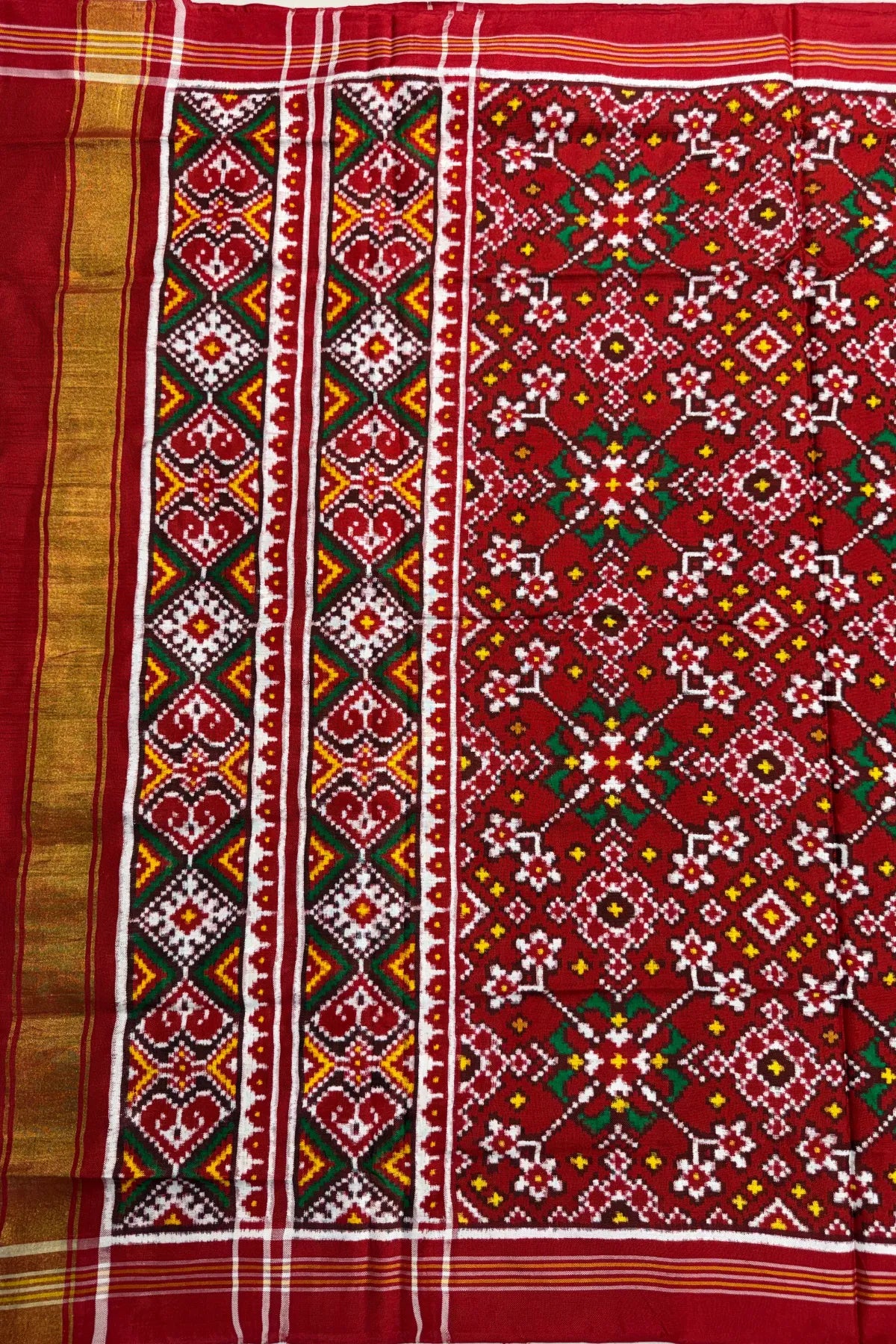 Traditional navratna design with minakari work pure double ikat patan patola dupatta