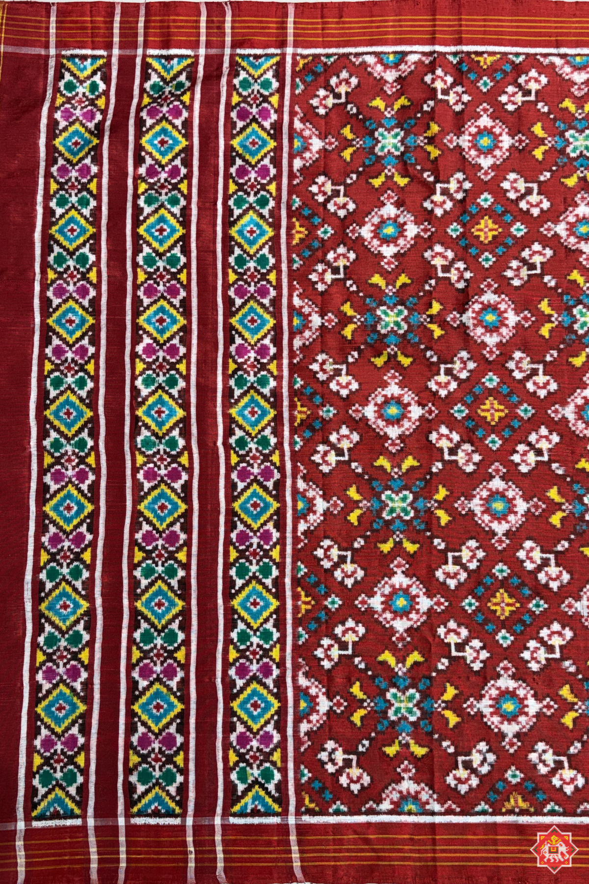 Traditional navratna design with minakari work pure double ikat patola dupatta