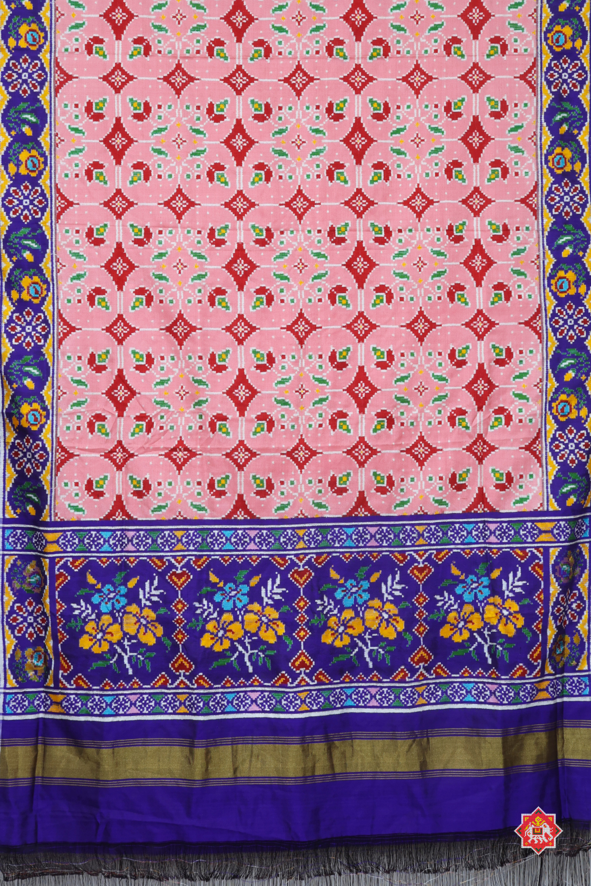 Masterpiece small chabdi design with flowers pure double ikat patola saree