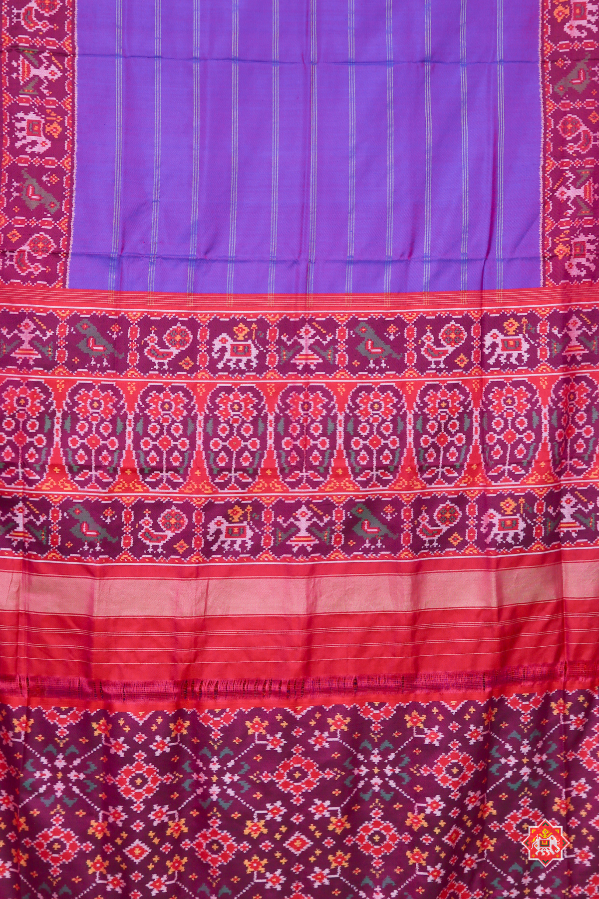 Masterpiece plain purple with patola tissue lines design with blouse patola design Semi double ikat patola saree