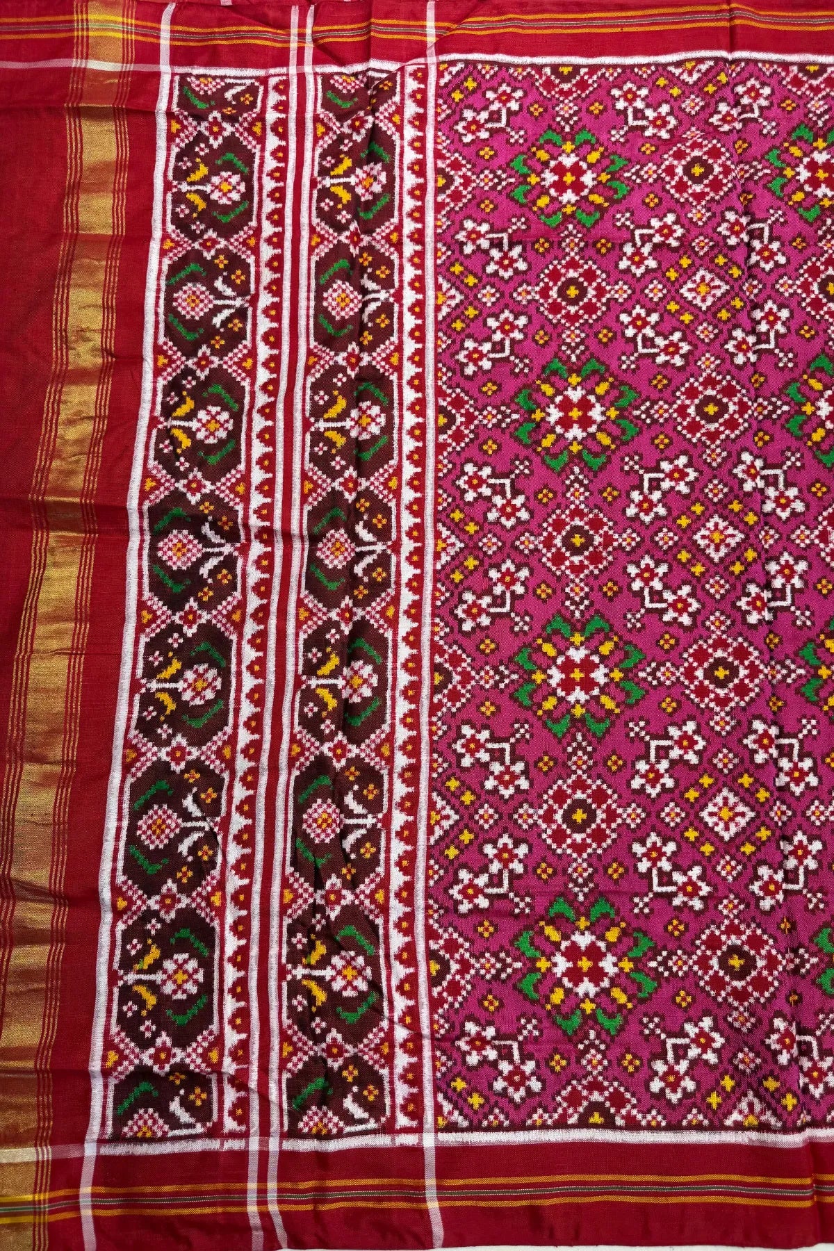 Traditional navratna design with minakari work pure double ikat patan patola dupatta