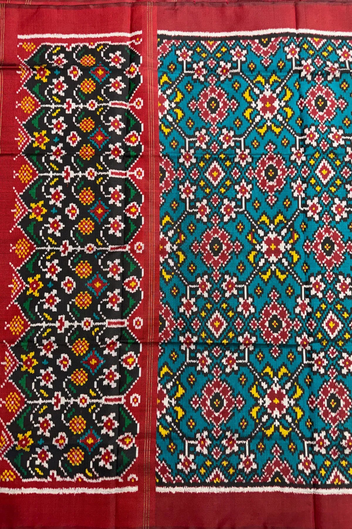 Traditional navratna designer semi double ikat dupatta