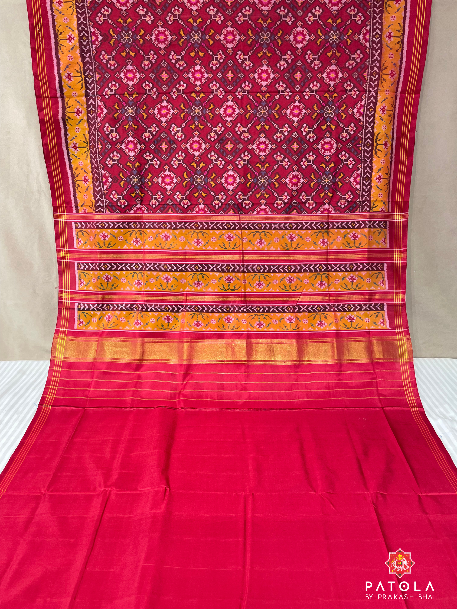 Traditional Navratna Design Semi Double Ikat Patola Saree