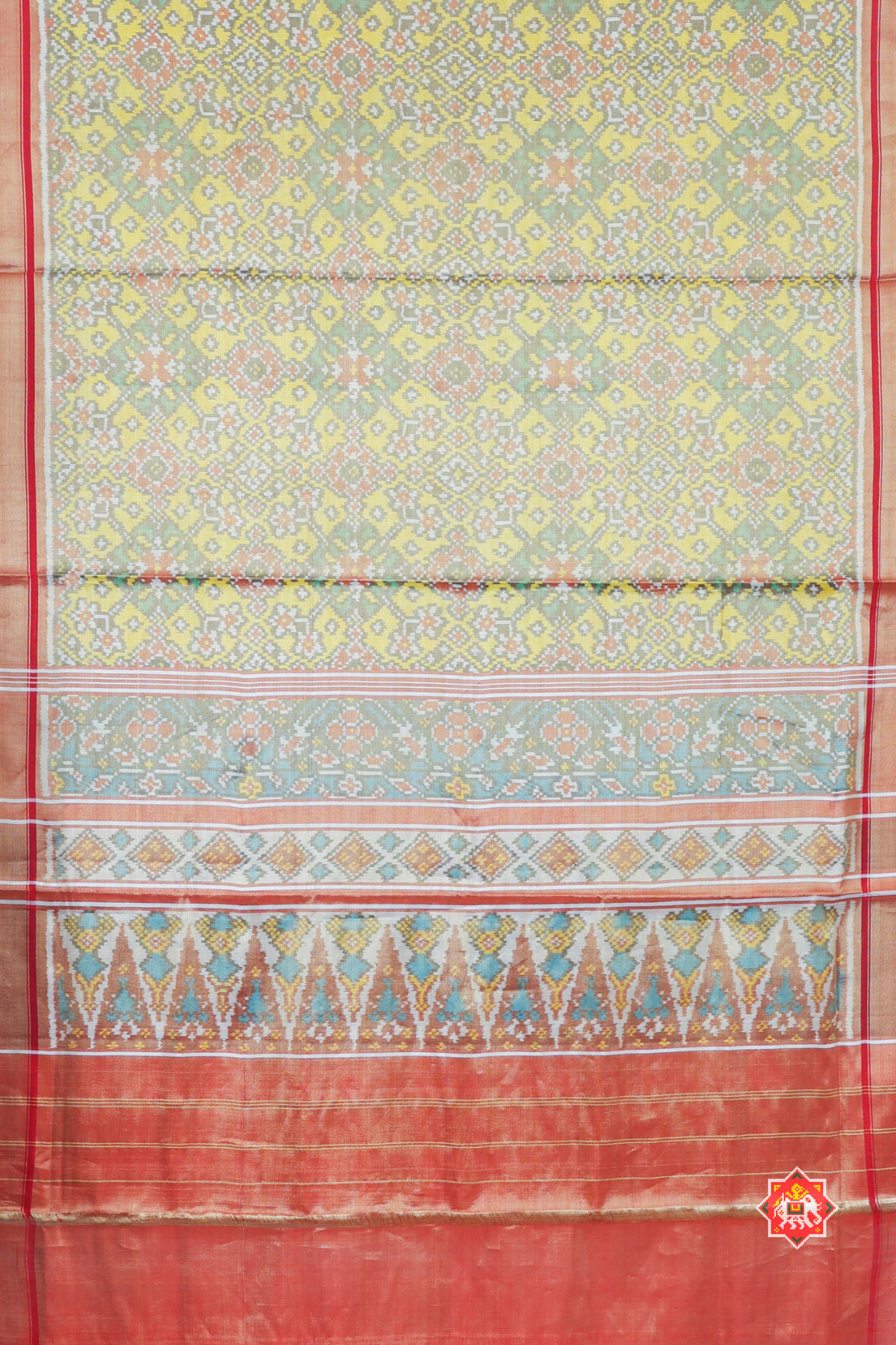 Navratna design with plain border tissue patola saree