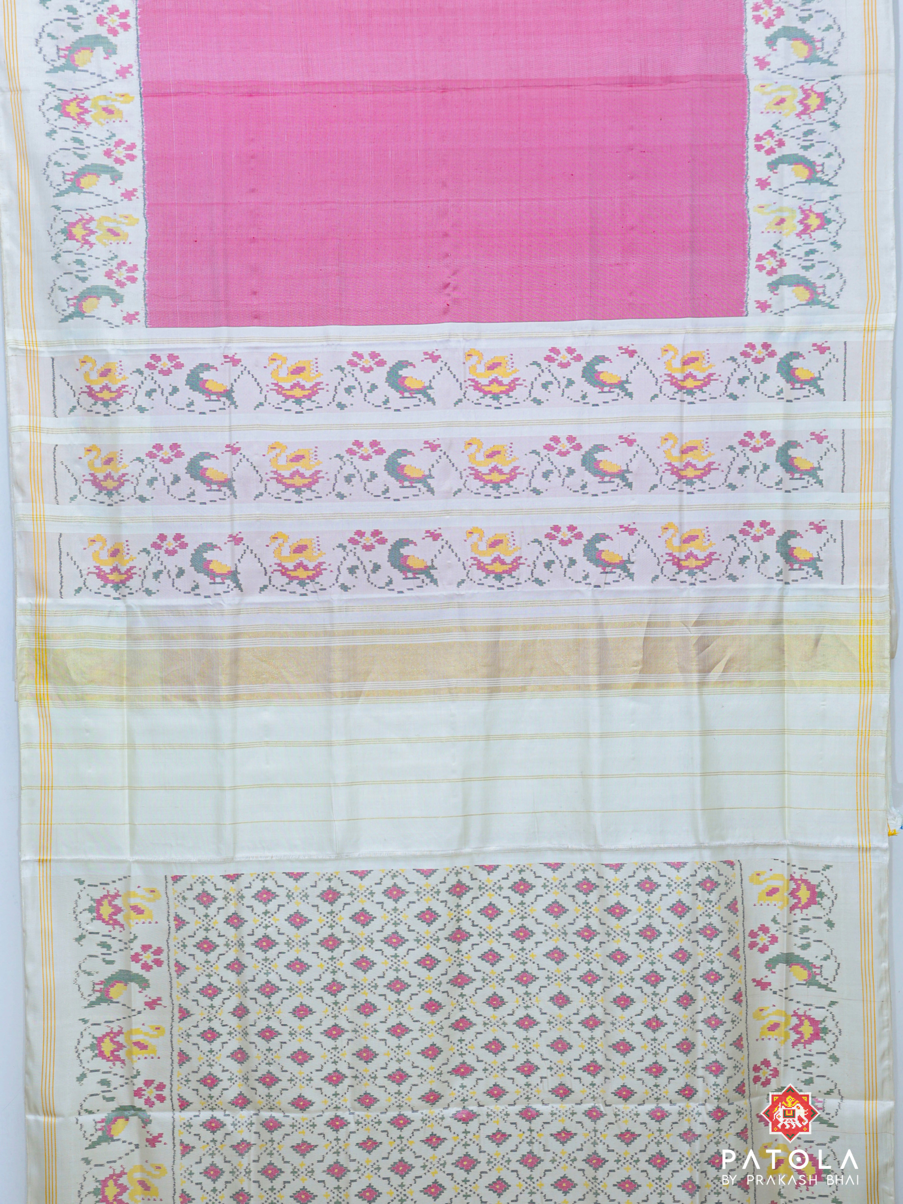 Plain Baby Pink Design With Patola Design Blouse Single Ikat Patola Saree
