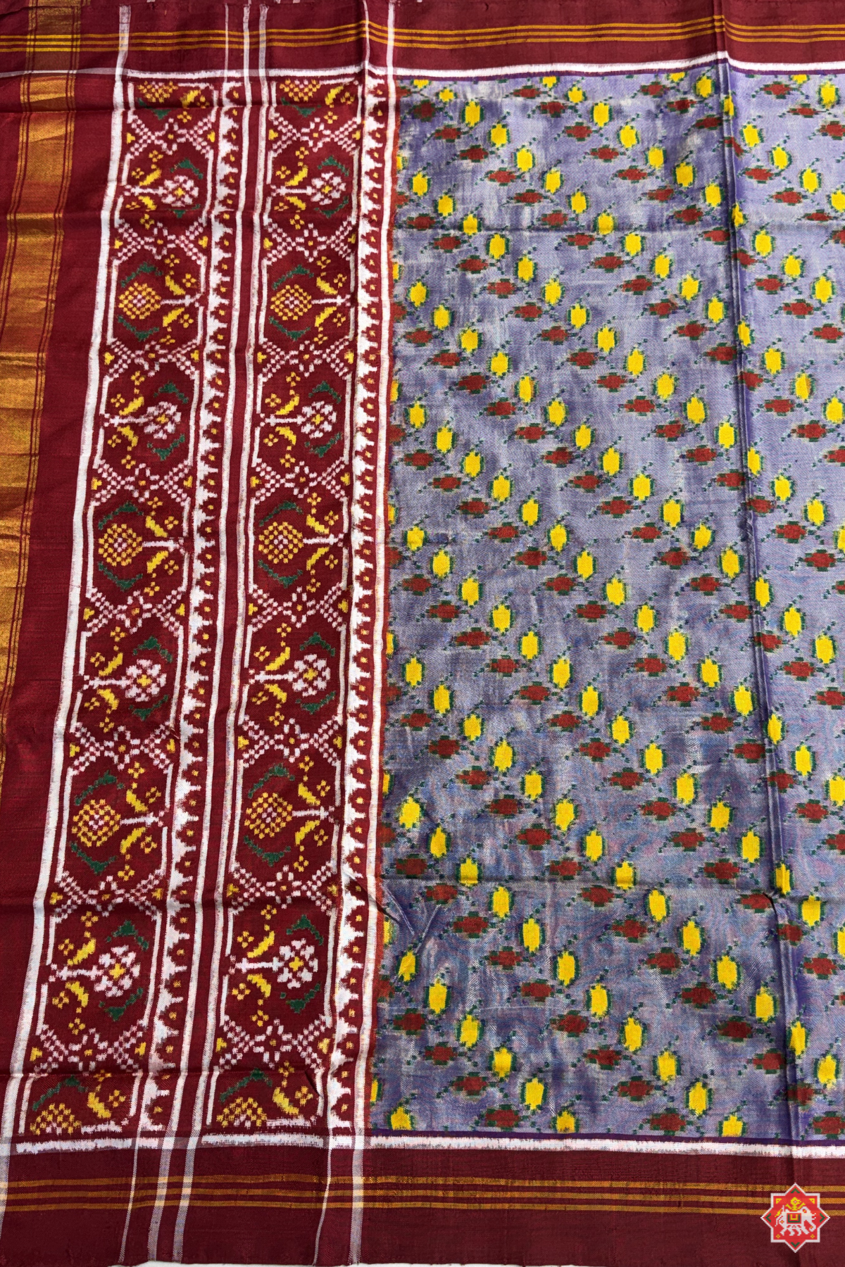 Leaves design with pallu ghughroo border design pure double ikat patola dupatta