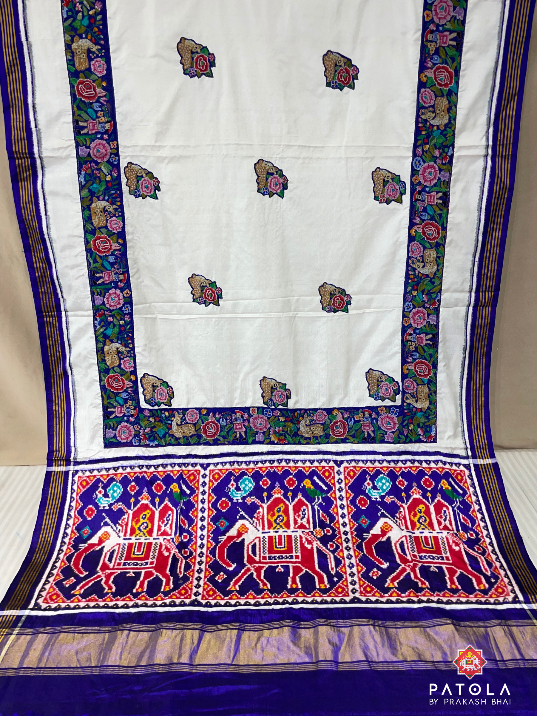 Masterpiece Flowers Deers Design Pure Petit Point Handwork Pure Double Ikat Patola Saree