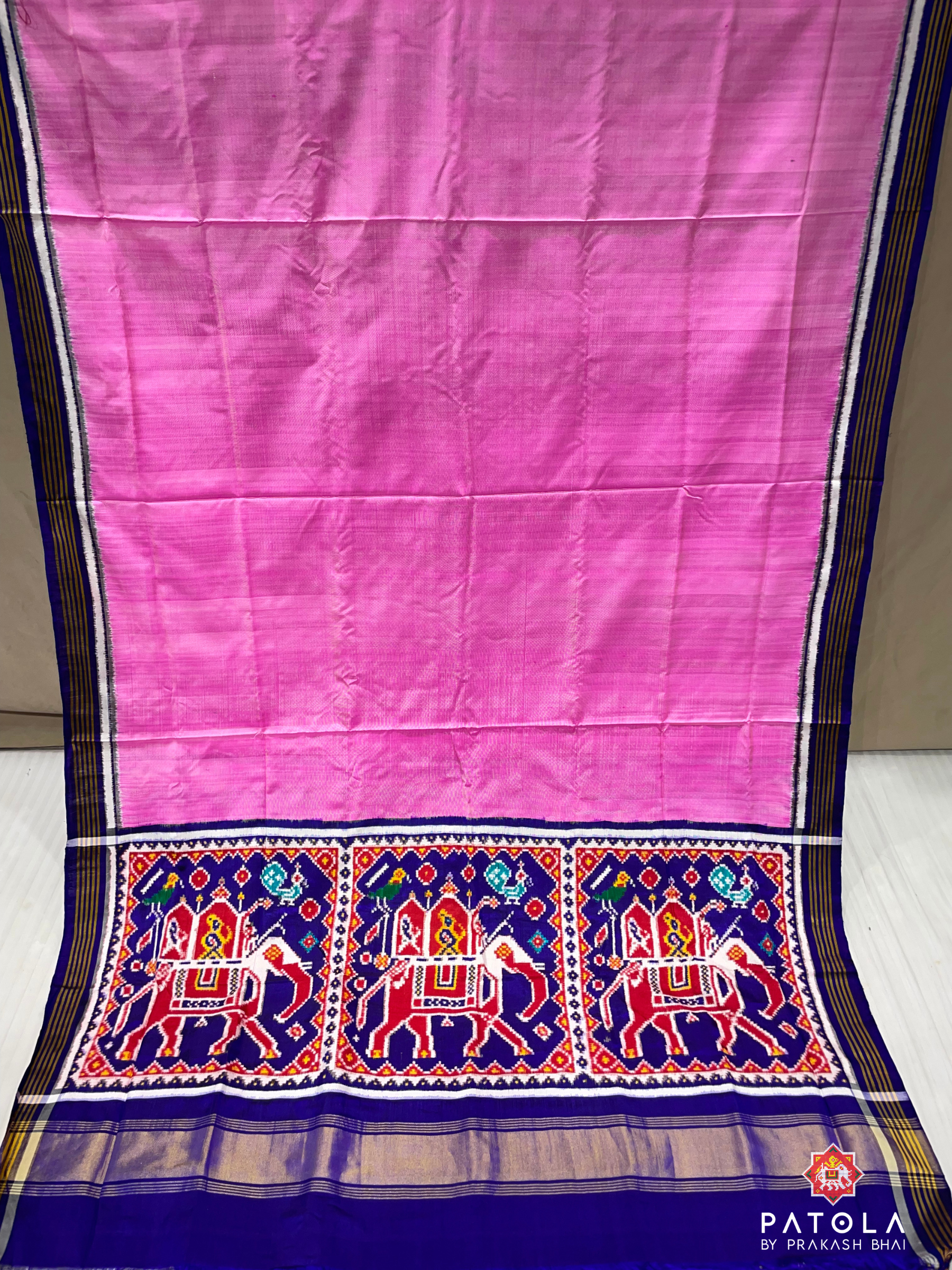 Plain Pink With Elephent Pallu Pure Double Ikat Patola Saree