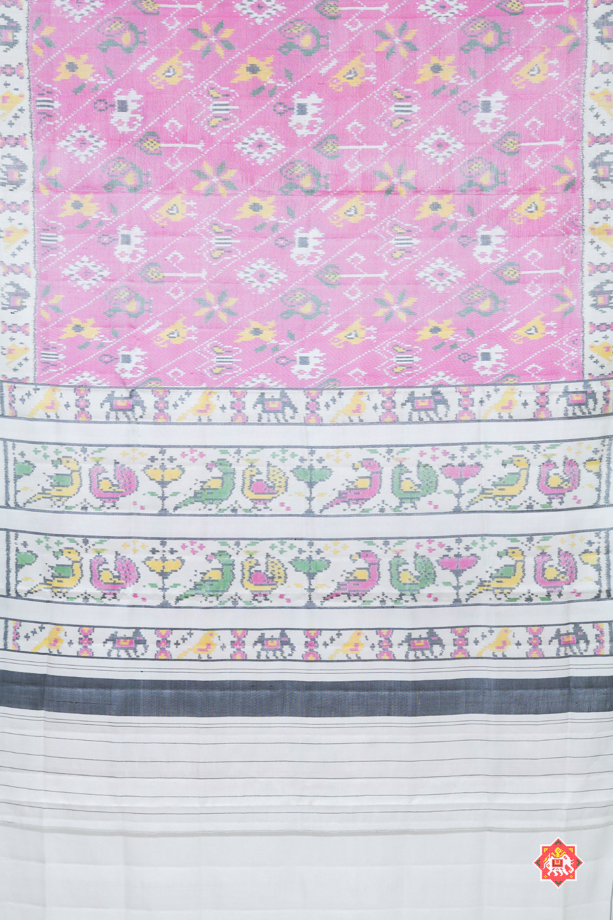 Crose animal design with border motife design (summer special) semi double ikat patola saree