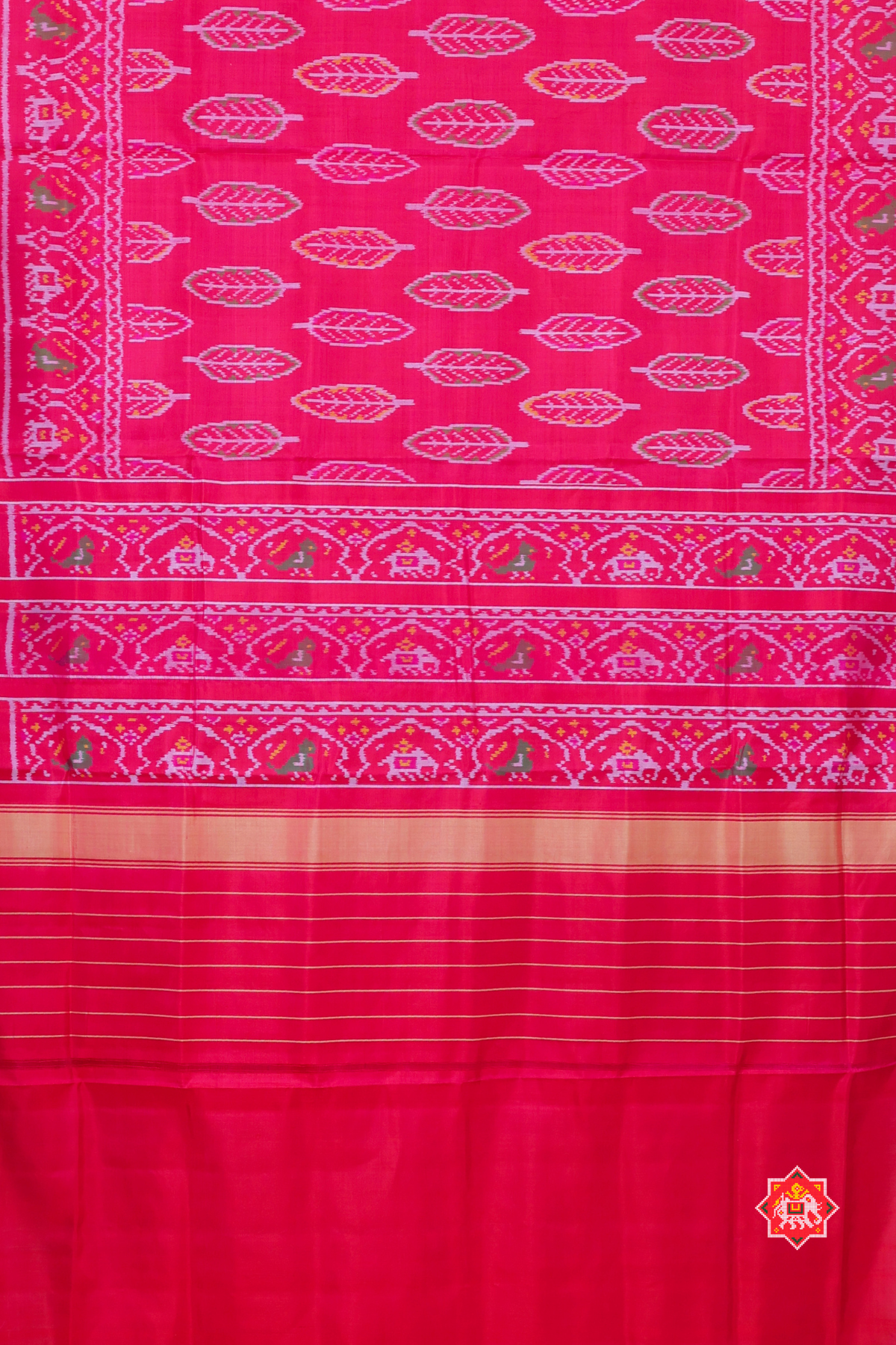 Leaves design with motif border single ikat patola saree