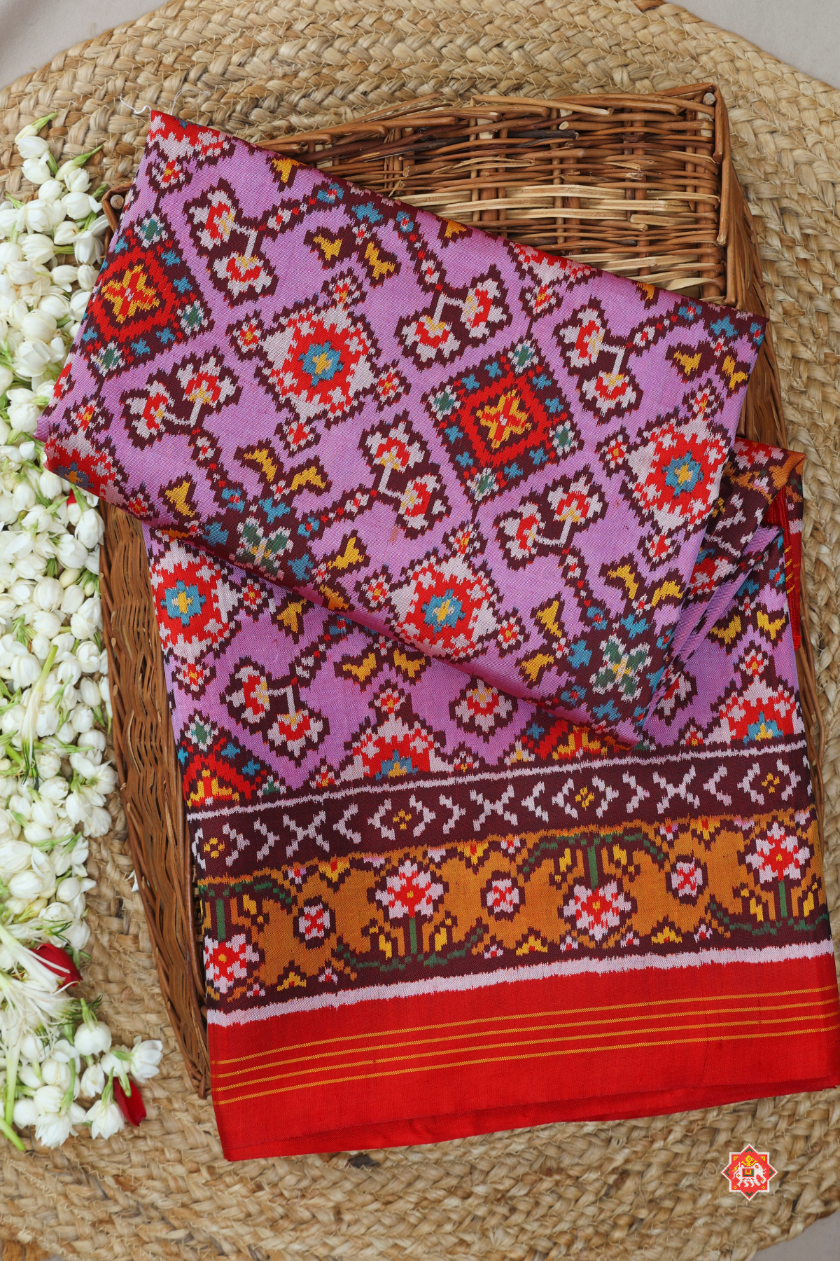 Master piece minakari work & navratna design semi double ikat patola saree