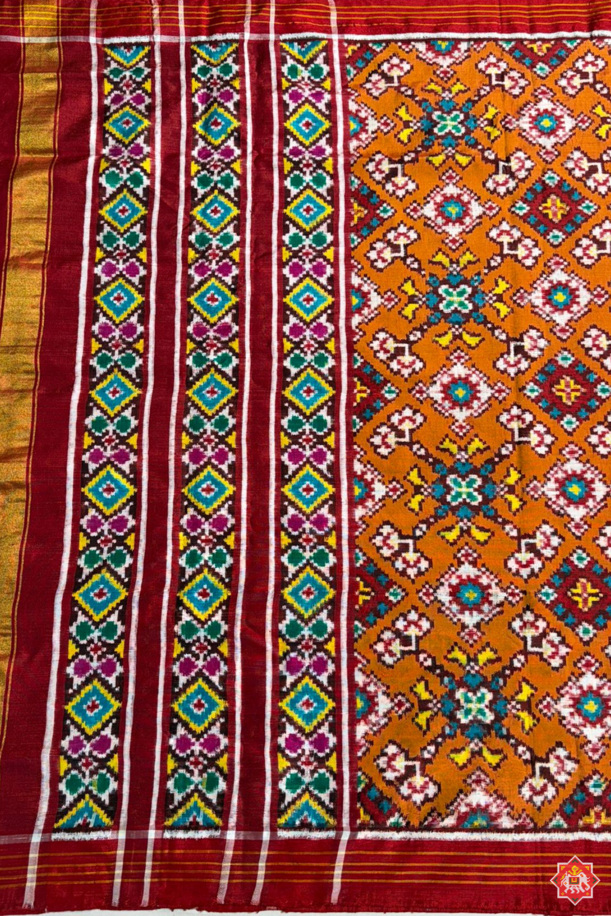 Traditional navratna design with minakari work pure double ikat patola dupatta