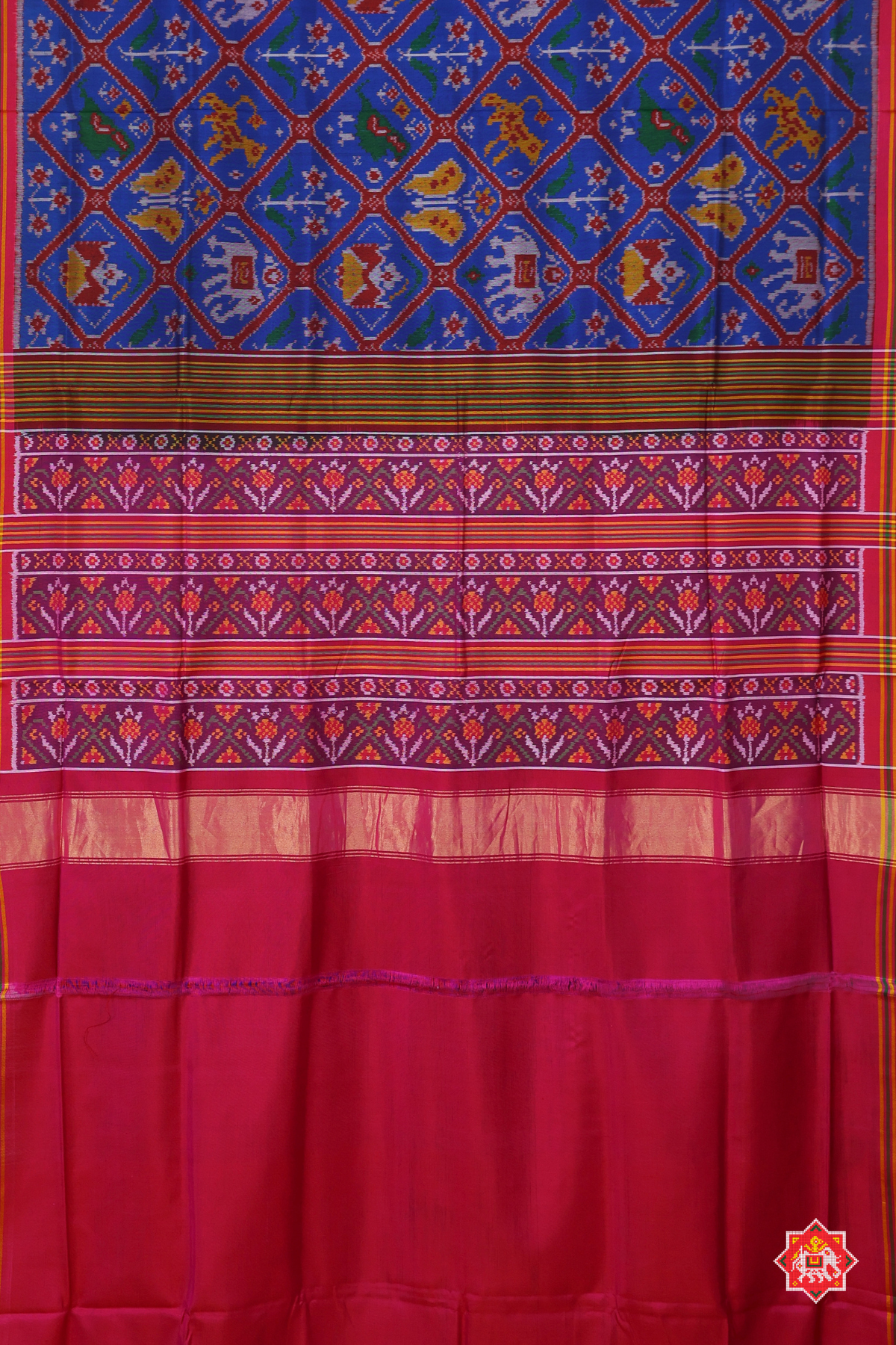 Tarditional adtala design with lines border semi double ikat patola saree
