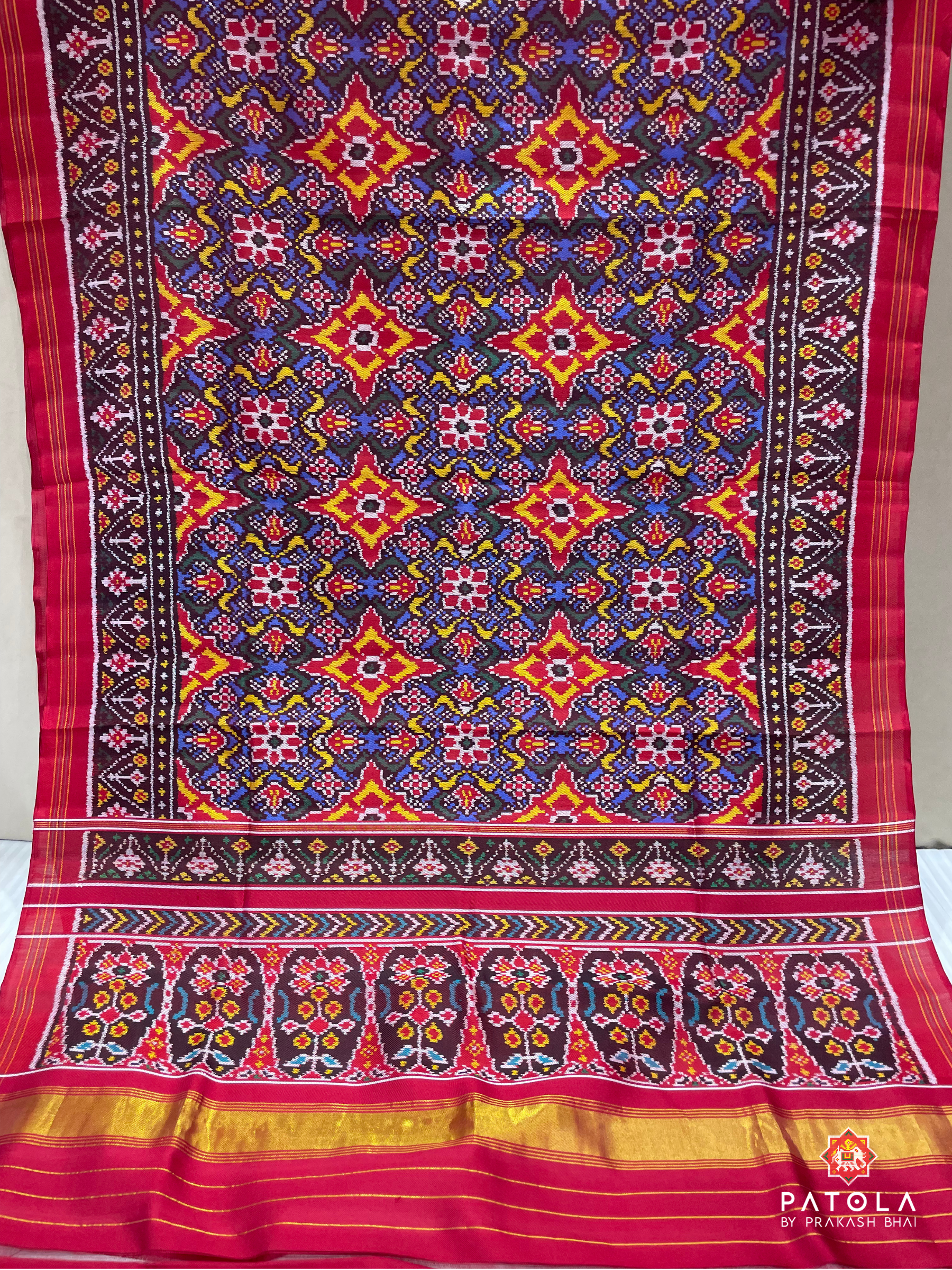 Chhabdi Navratna Designer Twill Patola Saree