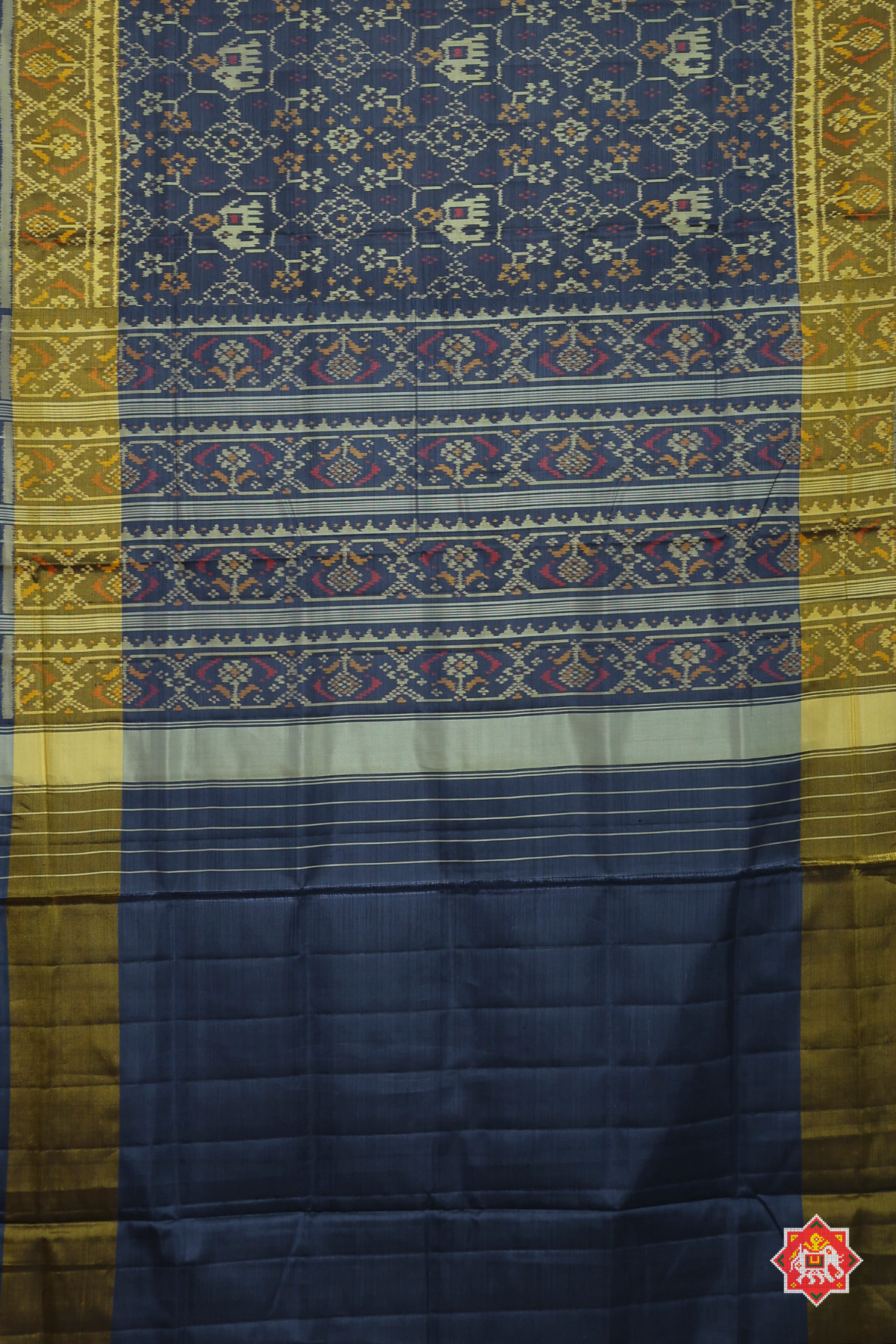 Navaratna design elephant fix & big tissue border single ikat patola saree