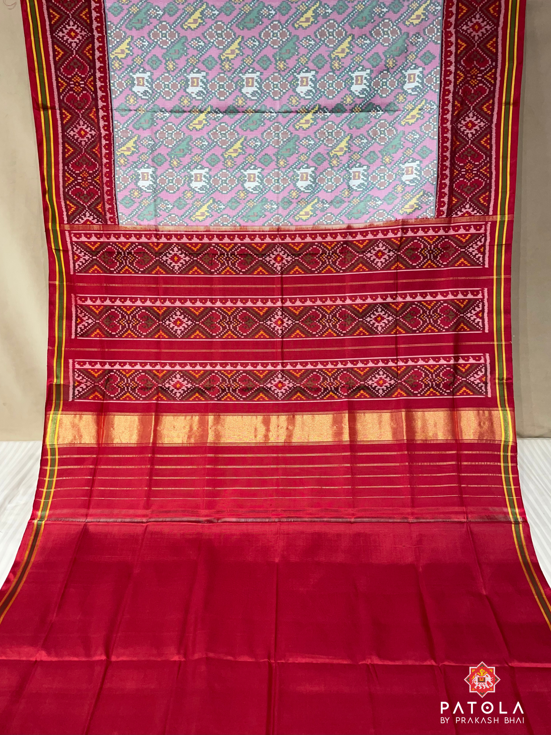 Hathi Popat With Selaari Border Semi Double Ikat Patola Saree