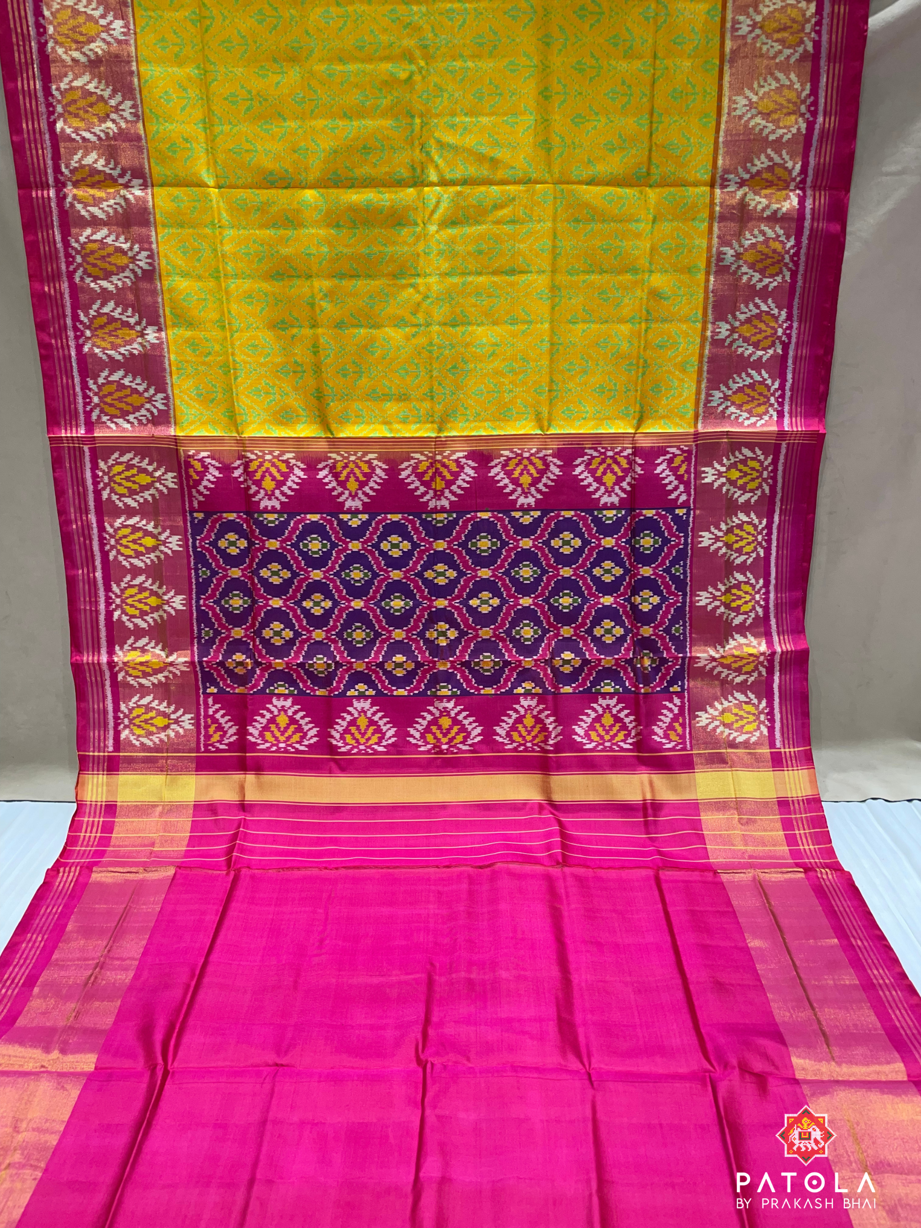 Yellow Fency Designer Single Ikat Patola Saree