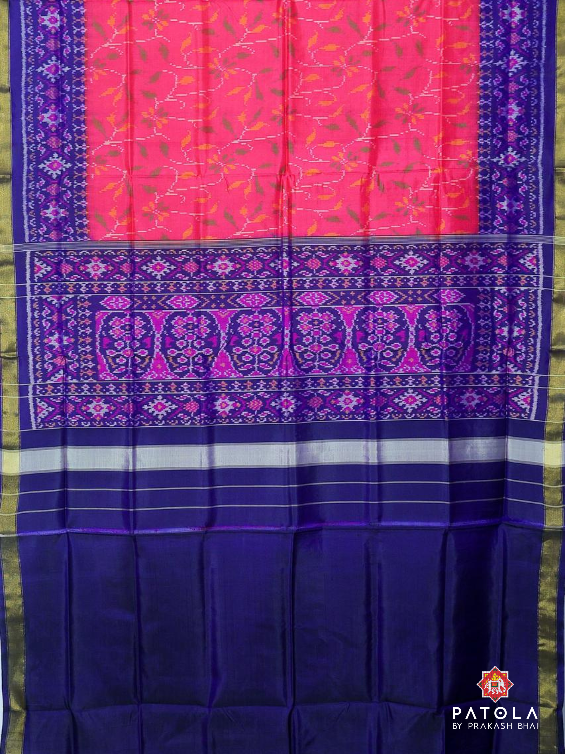 Pink Fancy Flowers Vel Designer Single Ikat Patola Saree
