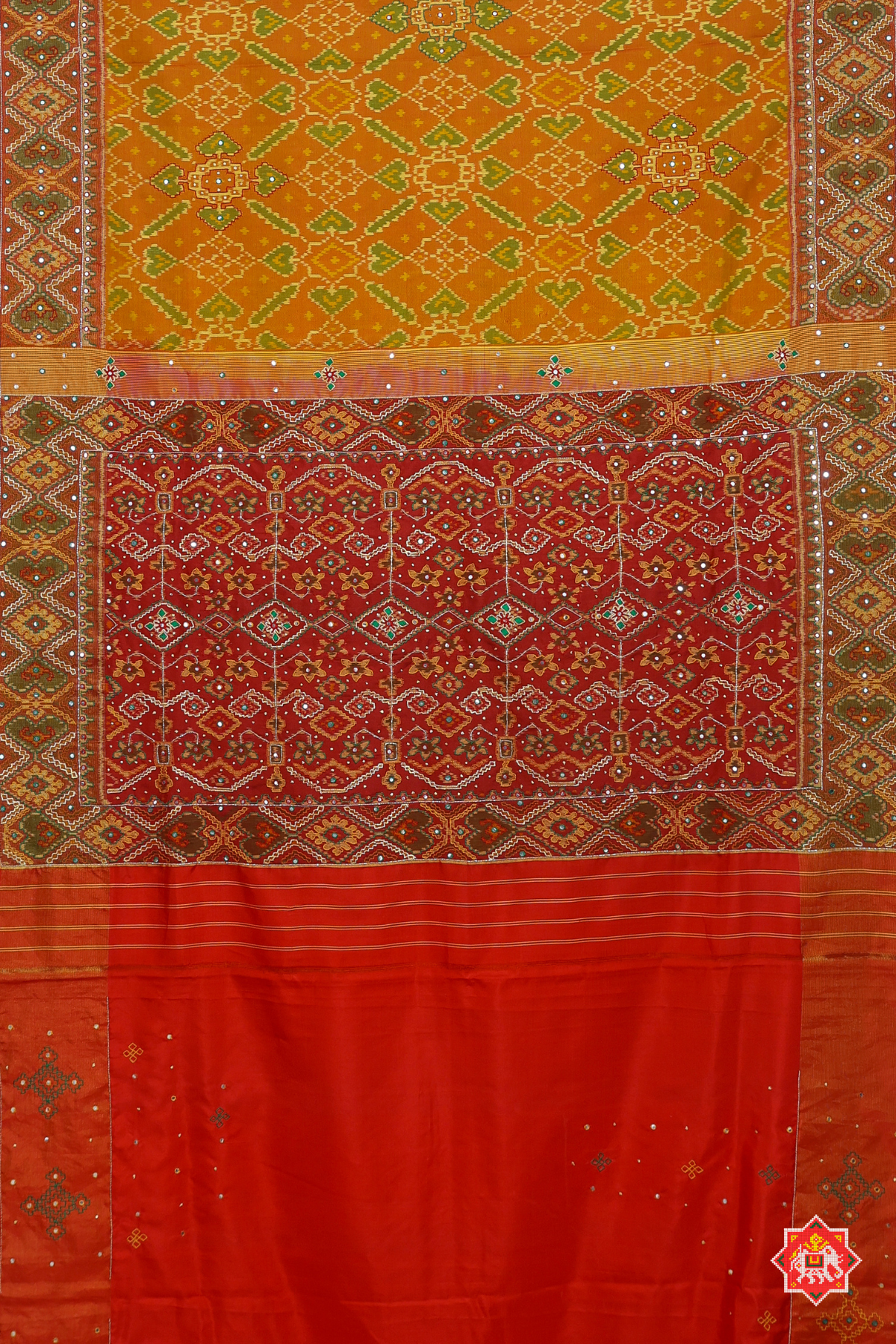 Masterpiece single ikat patola saree manek chowk design with (mirror work) saree
