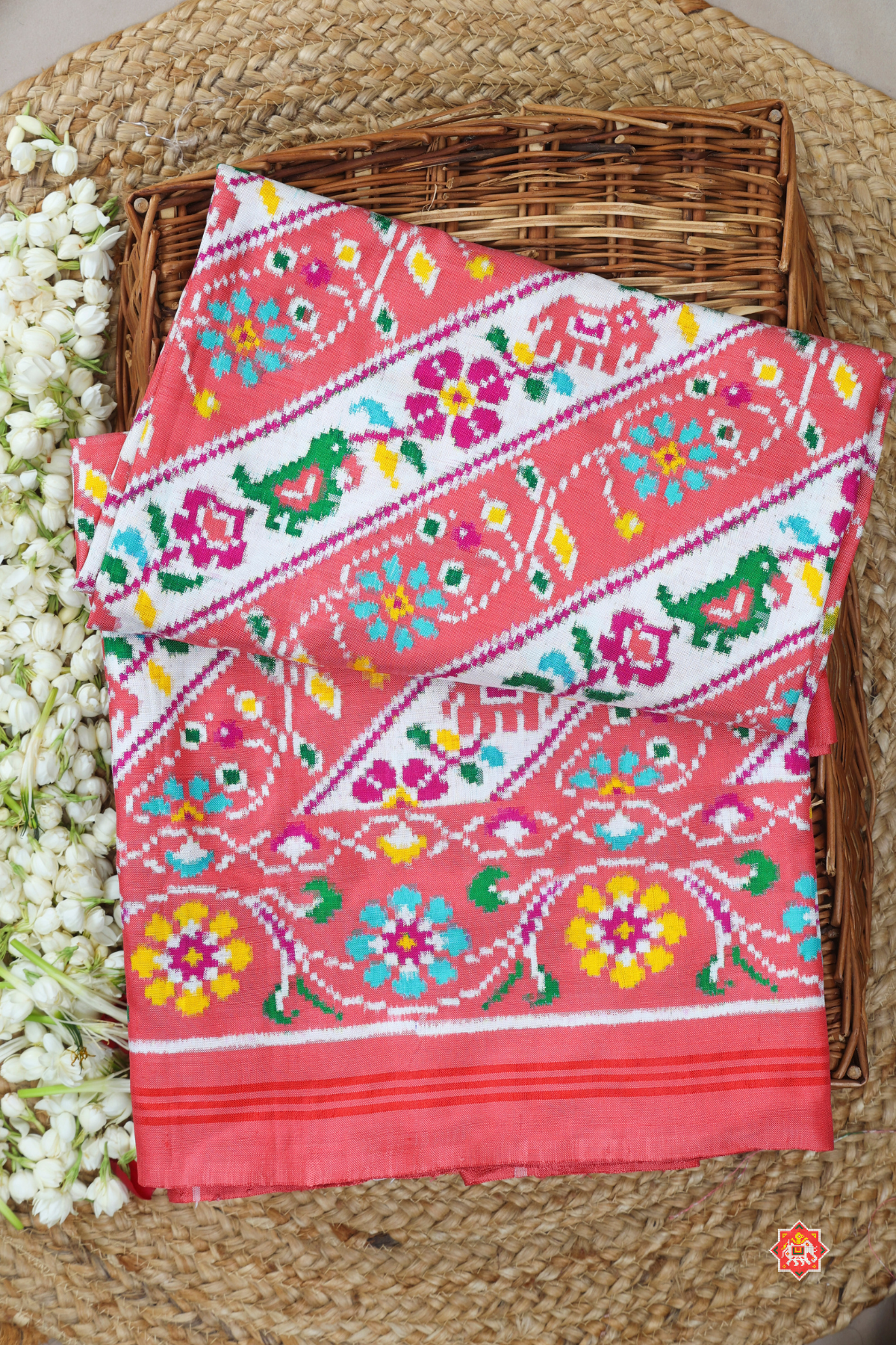 Patan patola classic lehariya with floral border pure double ikat patola saree