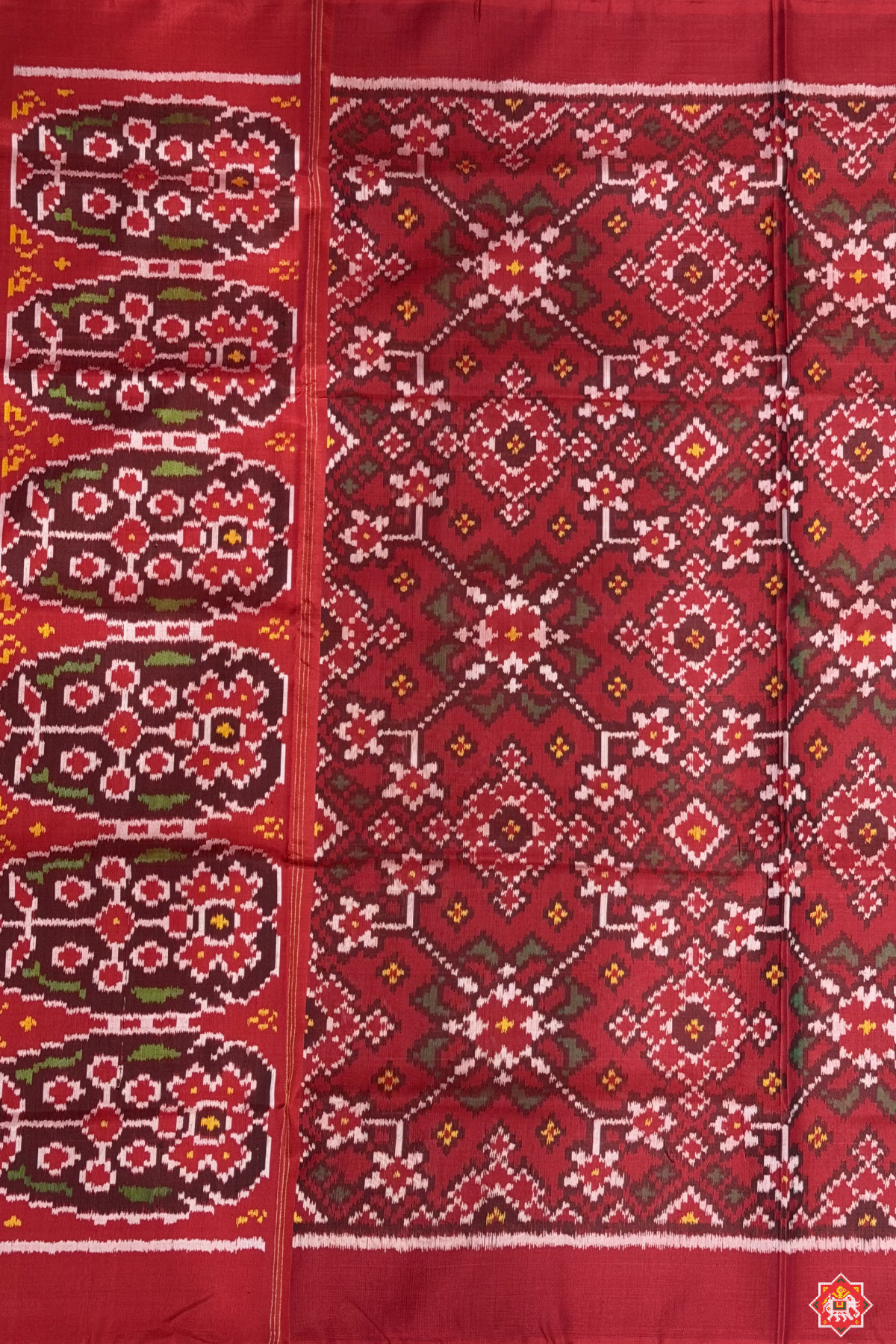 Traditional navratna designer semi double ikat dupatta