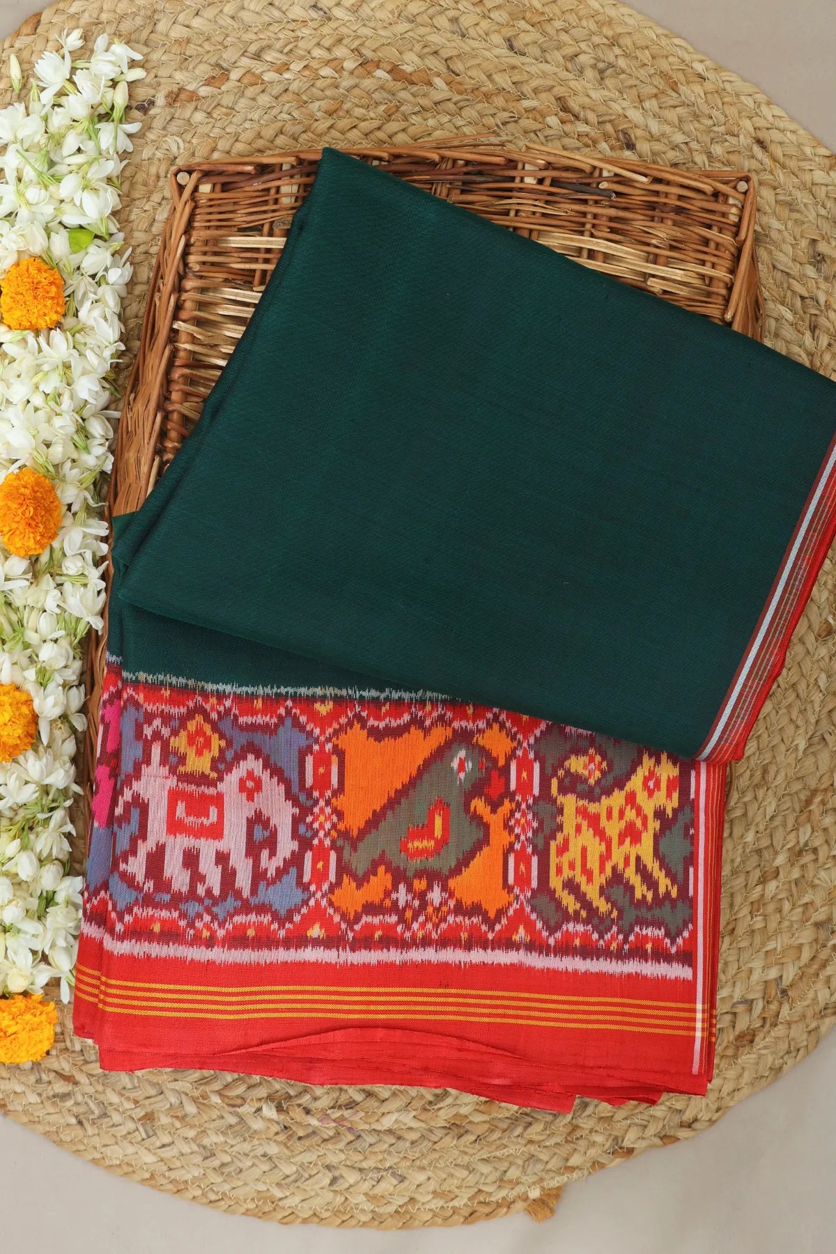 Plain patola with border pallu motif  design & blouse patola design  semi double ikat patola saree
