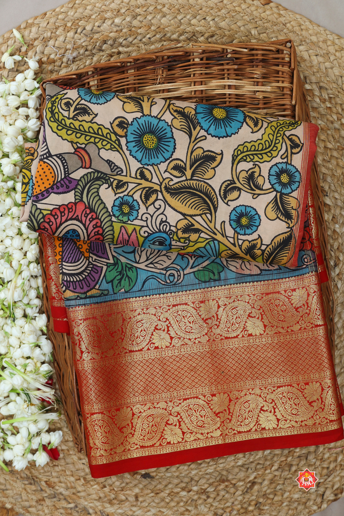 Hand painting art kalamkari with skirt border & kanchipuram work saree ( masterpiece)