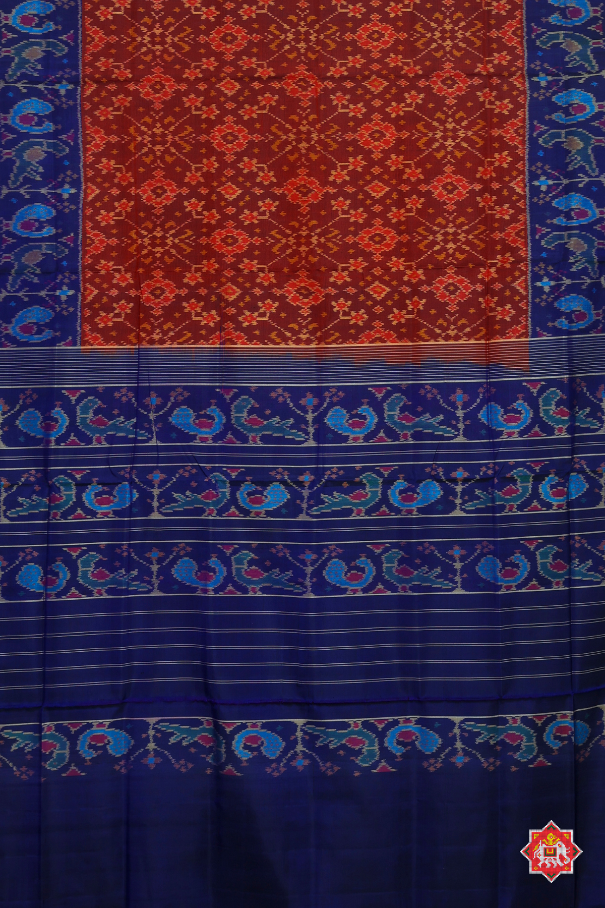 Navratna design with peacock small tissue border single ikat patola saree