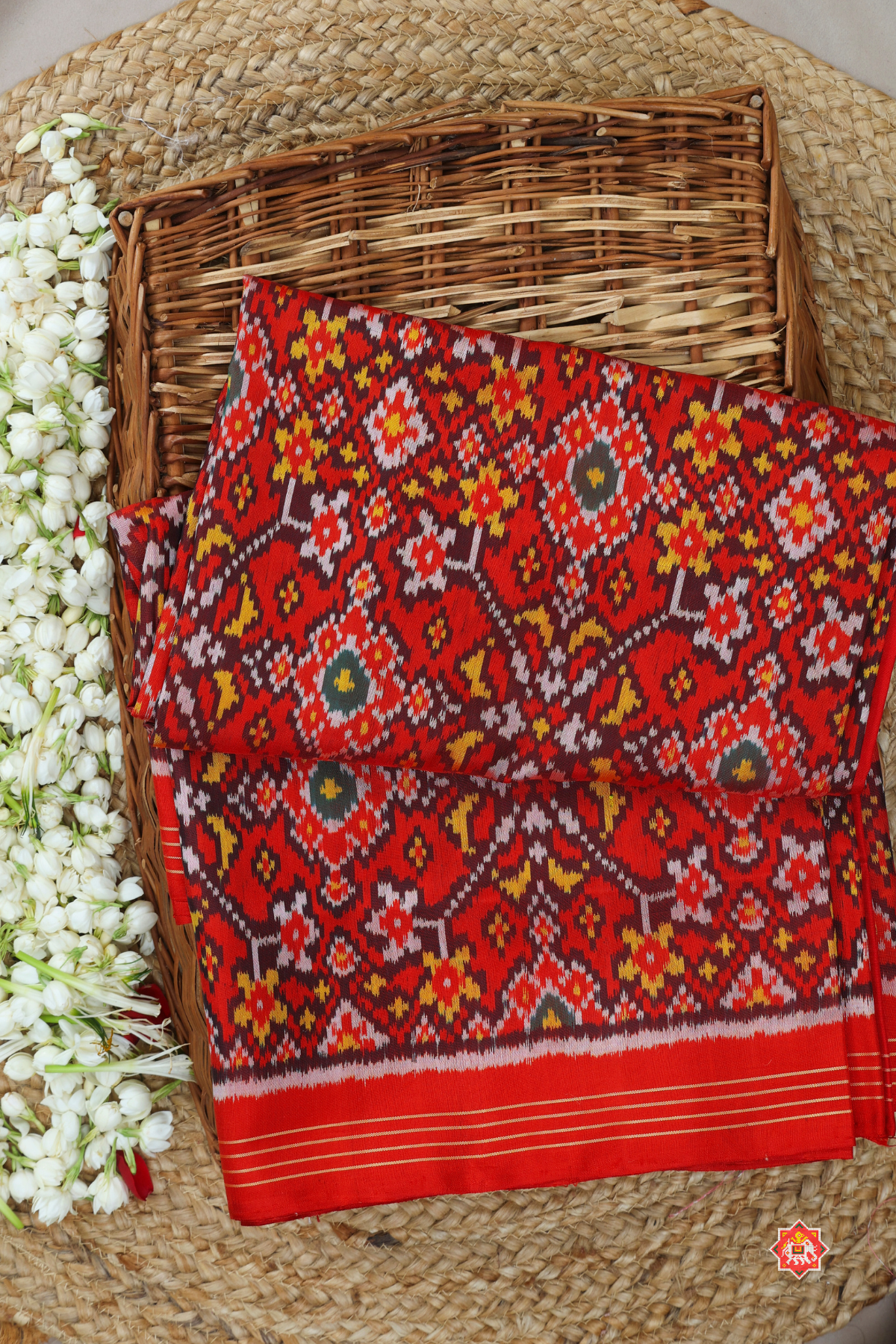 Navaratna design minakari work without tissue small border single ikat patola saree