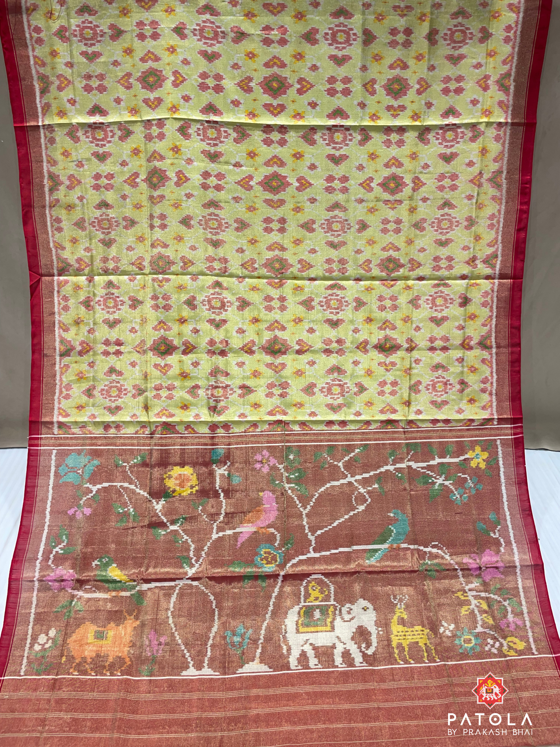 Panchanda Design With Motif Pallu Tissue Patola Saree