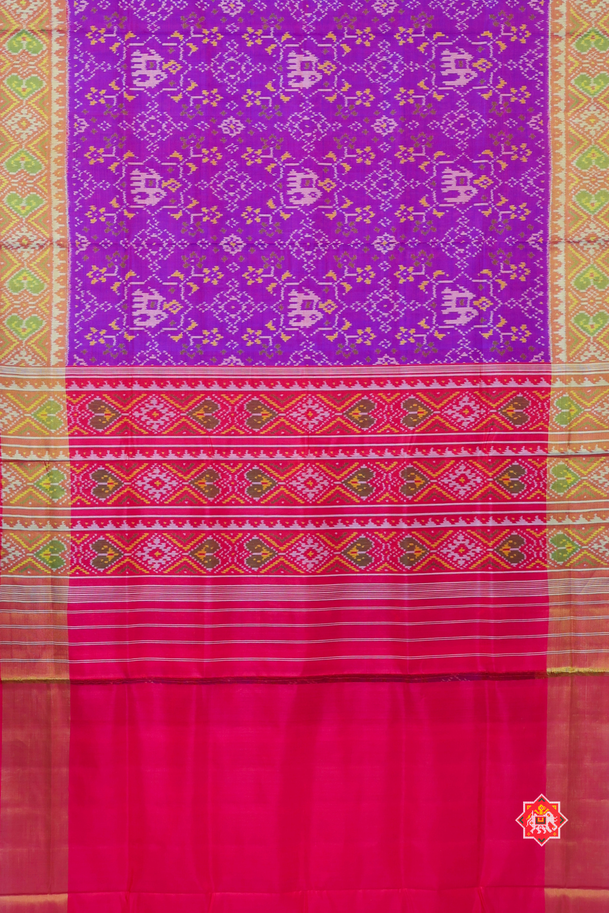 Navratna design with elephant tissue border single ikat patola saree