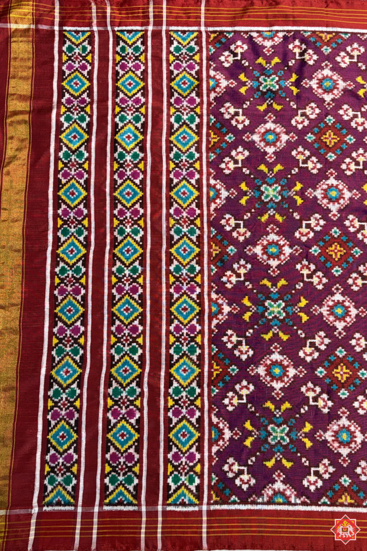 Traditional navratna design with minakari work pure double ikat patola dupatta