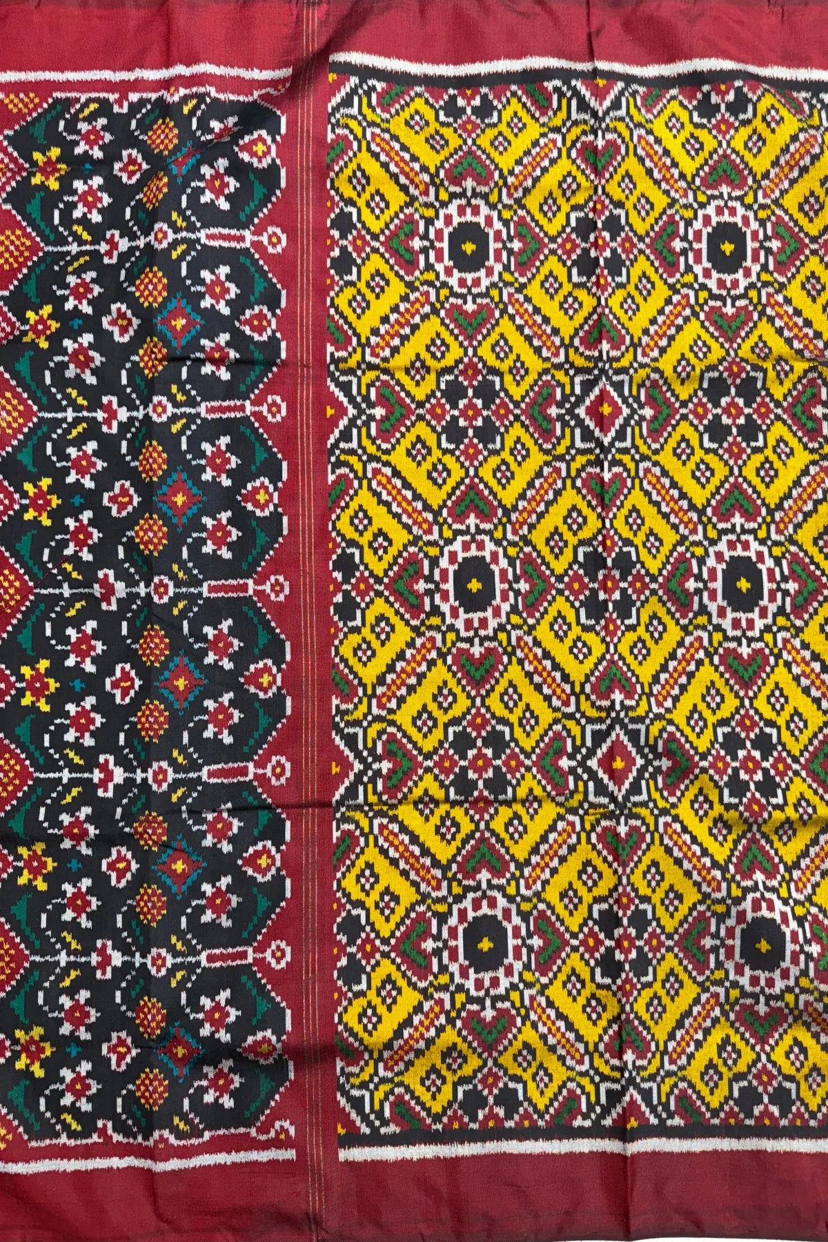 Manek chowk design with minakari work semi double ikat patola dupatta