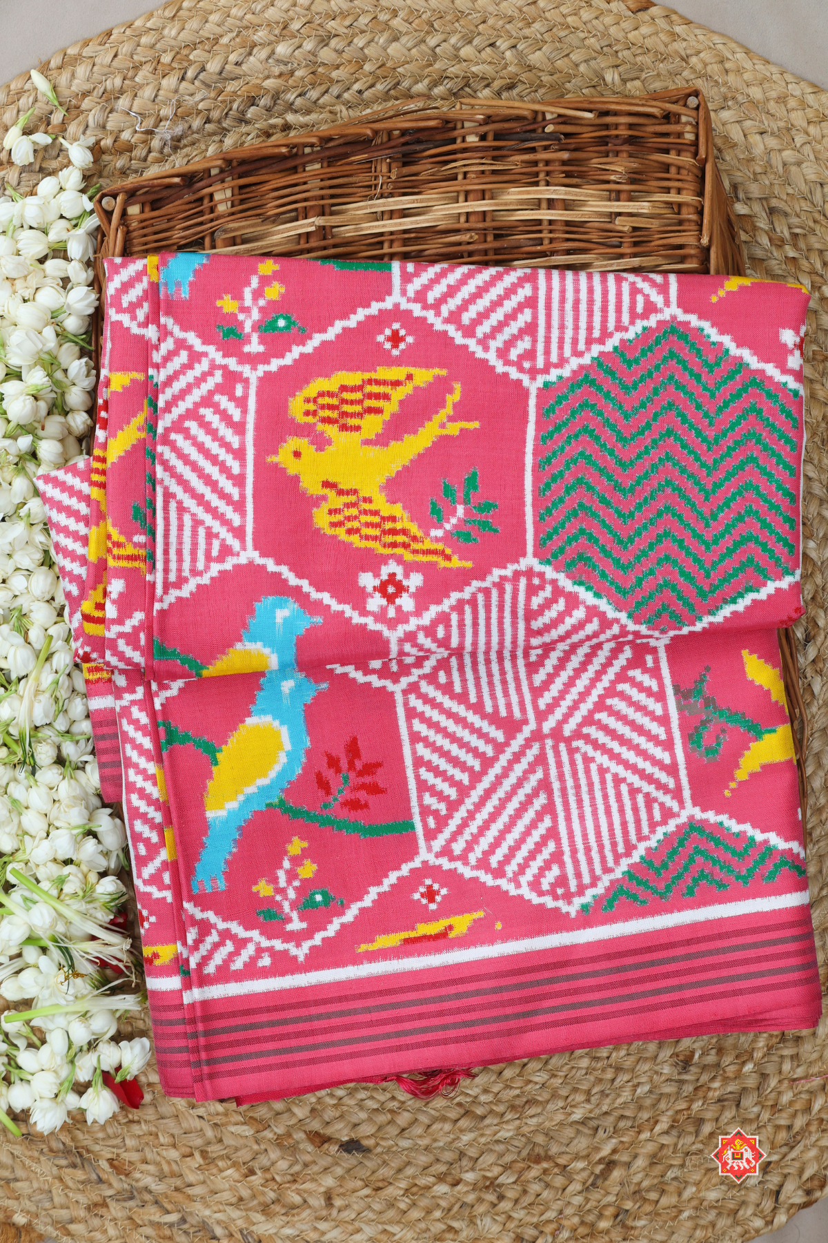 Patan patola kunj bhhat with birds design classic pure double ikat saree