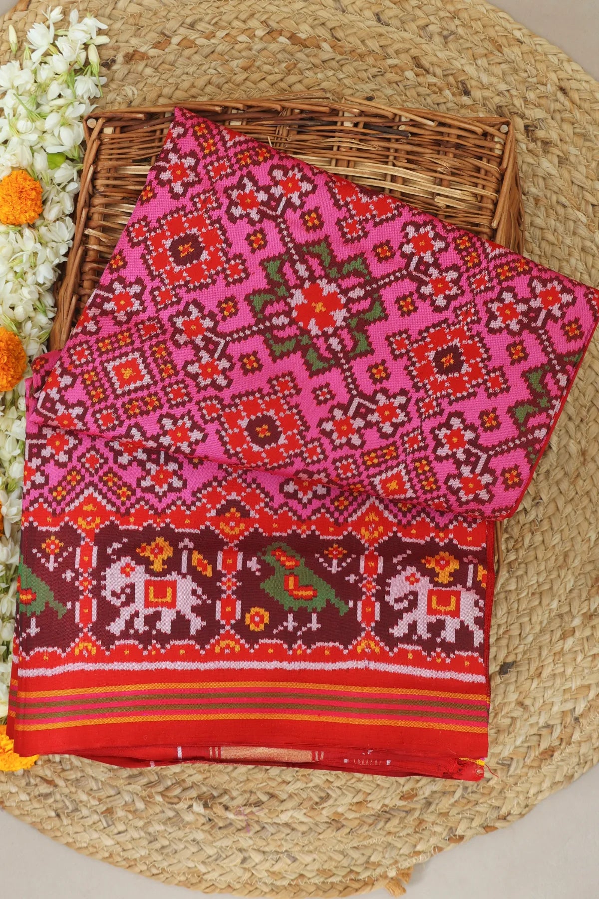 Minakari work traditional navratna design border pallu motif design  semi double ikat patola saree